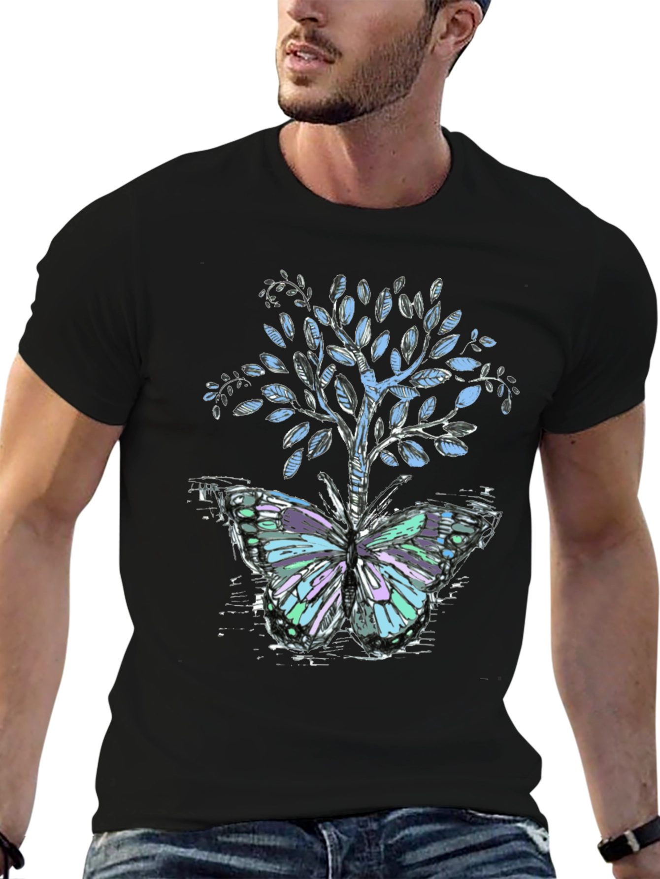 Butterfly Tree Graphic Tee - Nature Inspired Design