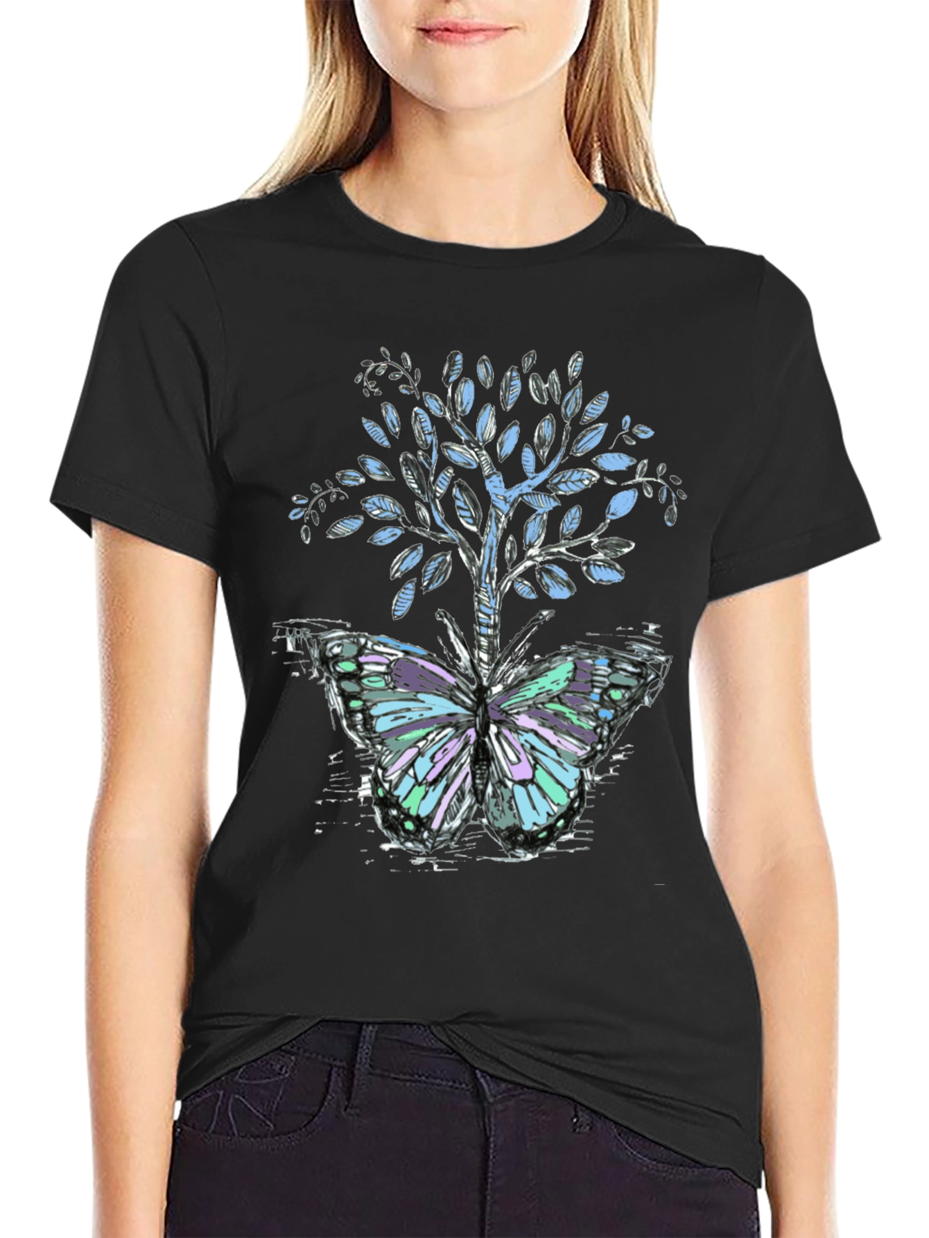 Butterfly Tree Graphic Tee - Nature Inspired Design