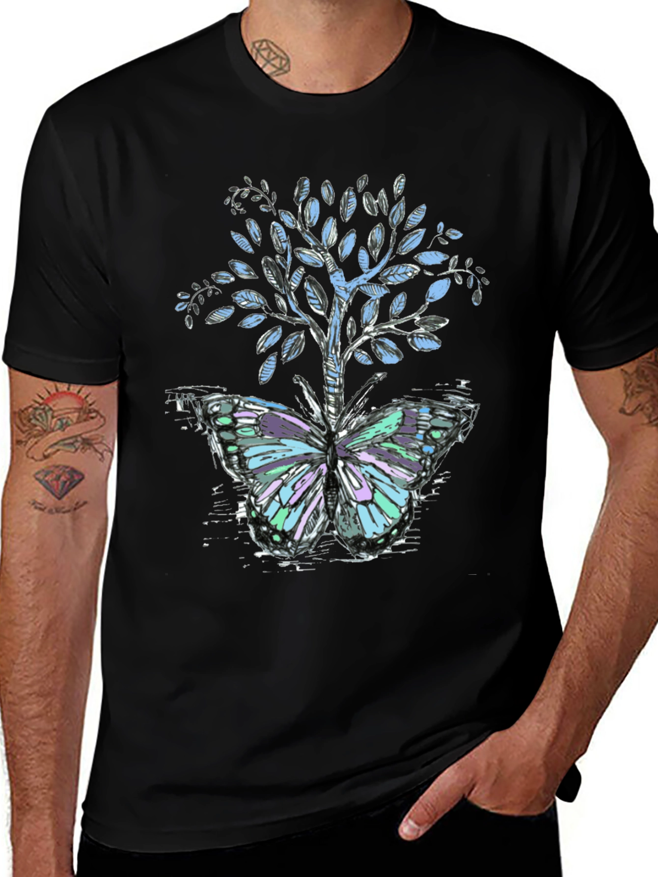 Butterfly Tree Graphic Tee - Nature Inspired Design