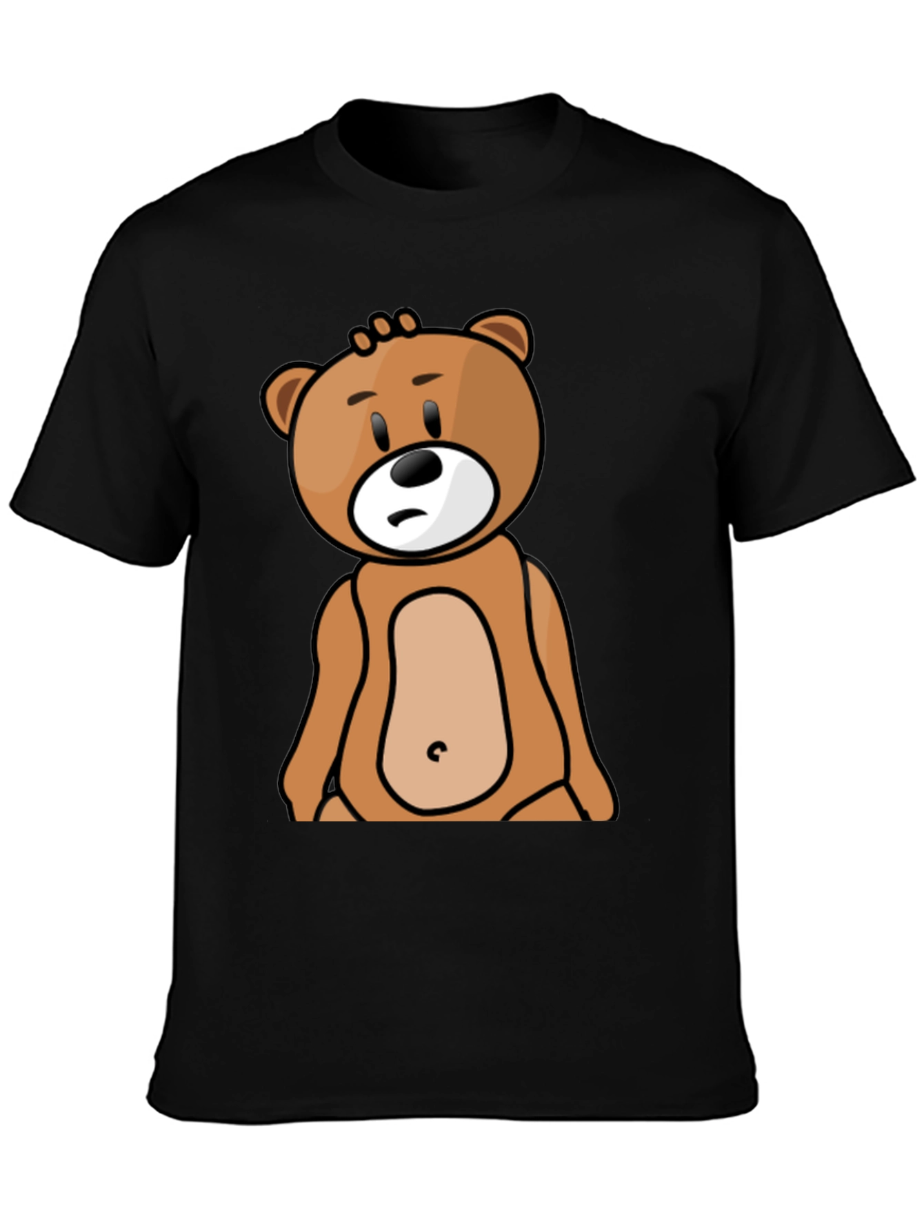 Cartoon Bear Graphic Tee - Black Cotton T-Shirt