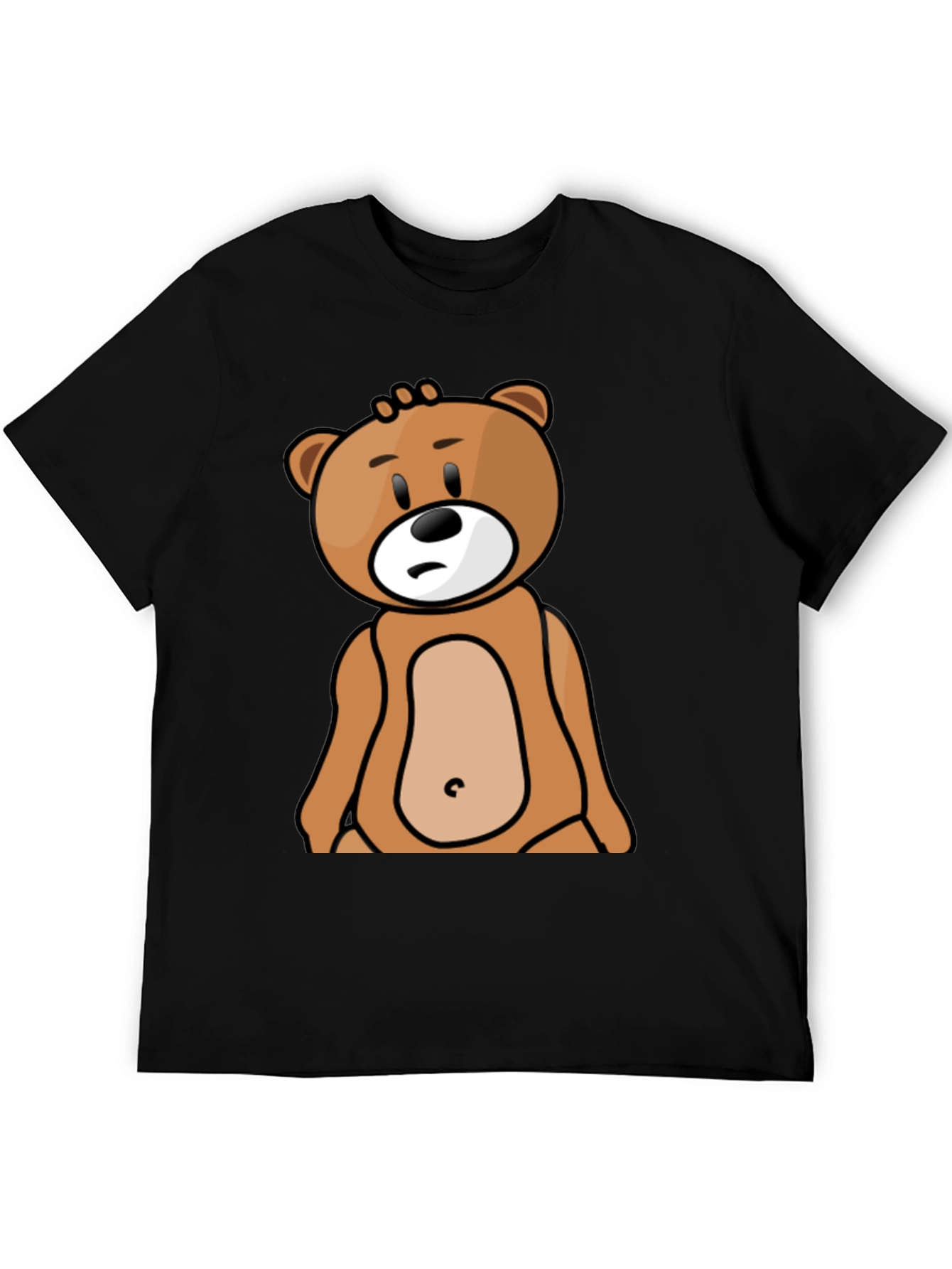 Cartoon Bear Graphic Tee - Black Cotton T-Shirt