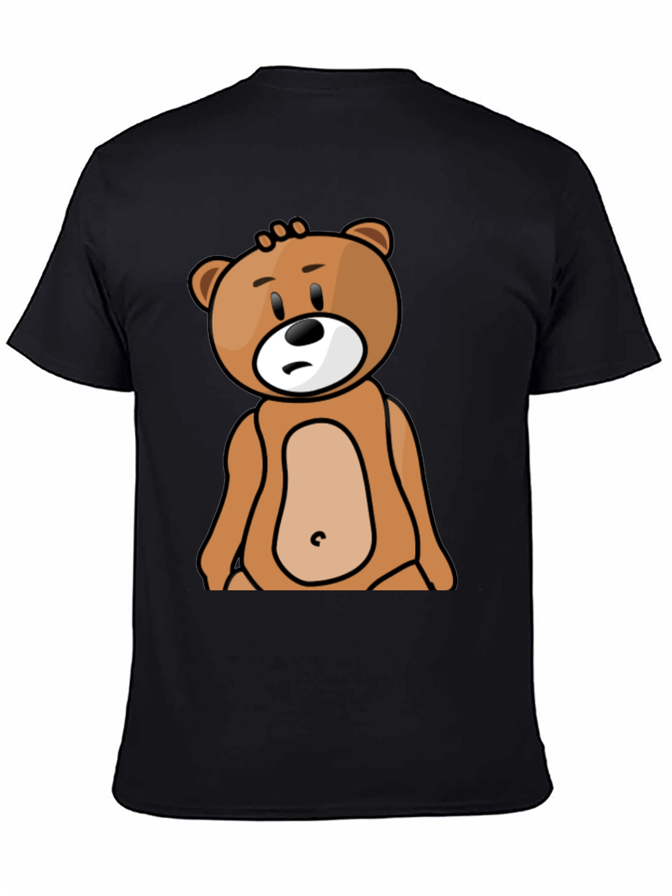 Cartoon Bear Graphic Tee - Black Cotton T-Shirt