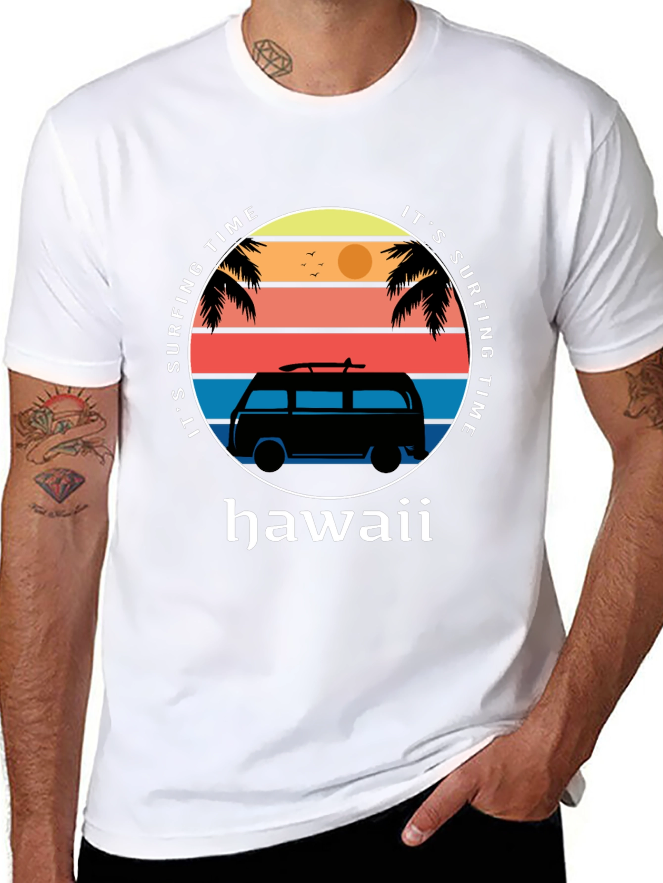 Hawaii Surfing Time Graphic Tee - Retro Surf Van