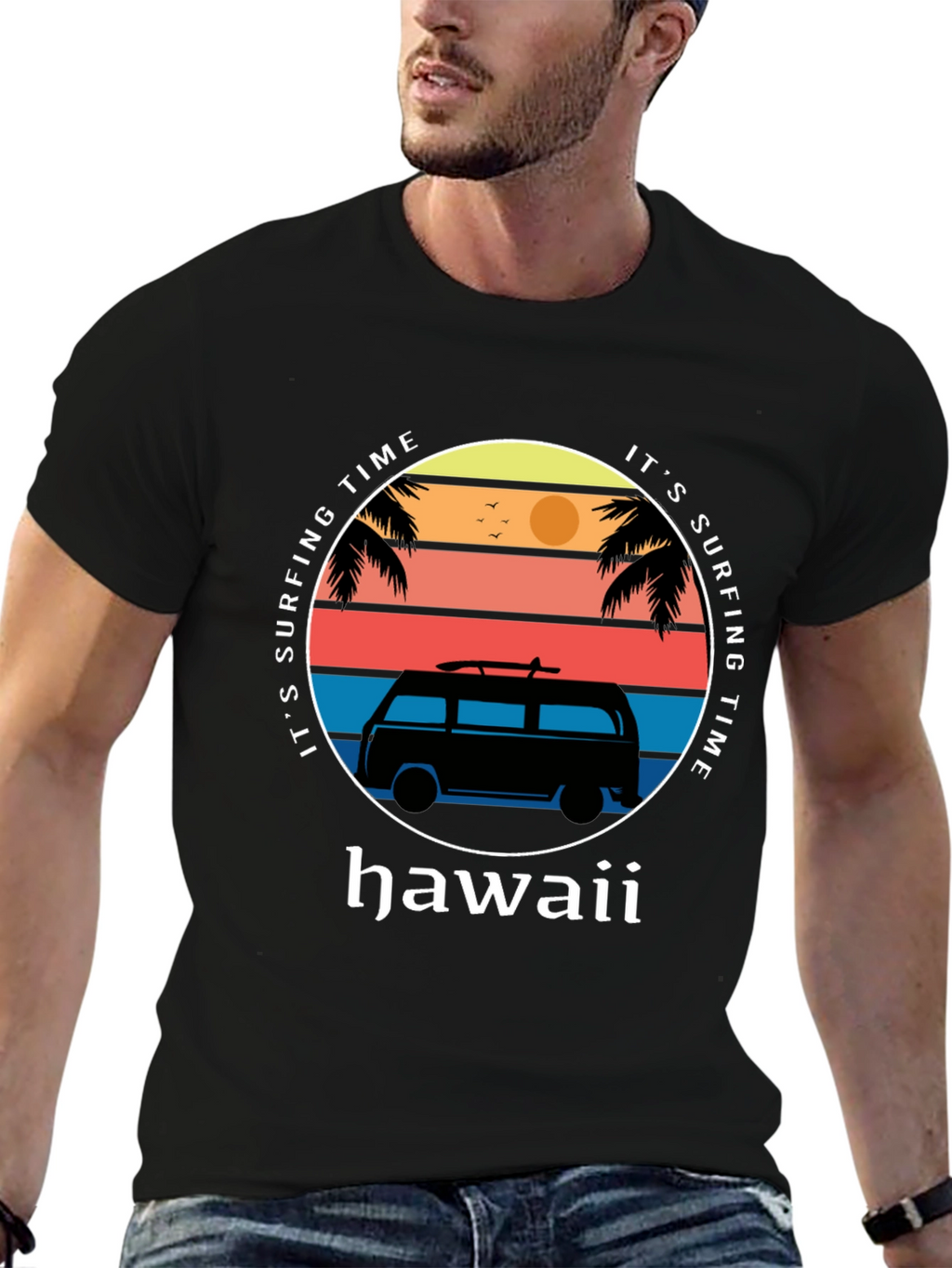 Hawaii Surfing Time Graphic Tee - Retro Surf Van
