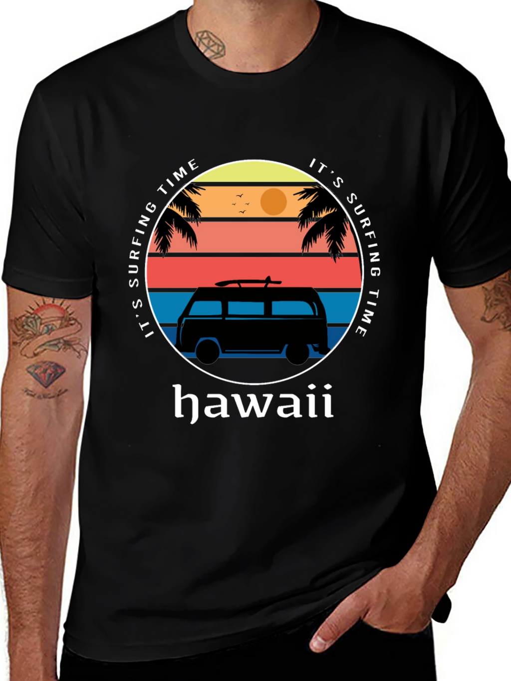 Hawaii Surfing Time Graphic Tee - Retro Surf Van