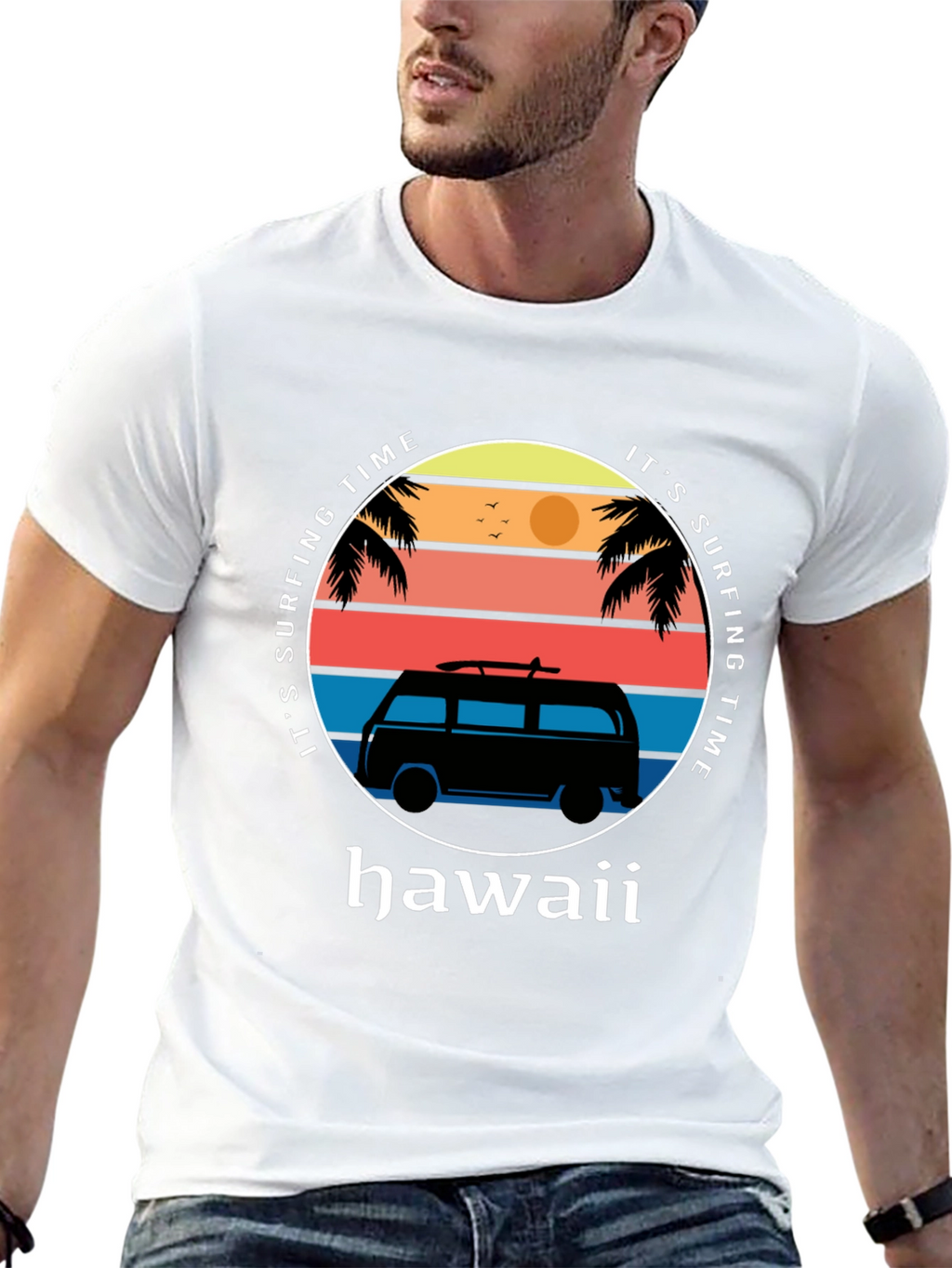 Hawaii Surfing Time Graphic Tee - Retro Surf Van