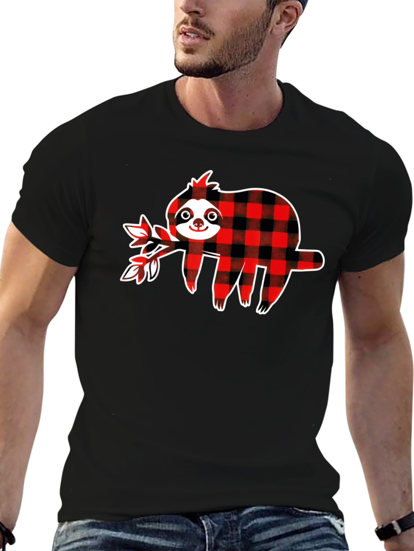 Buffalo Plaid Sloth Graphic T-Shirt