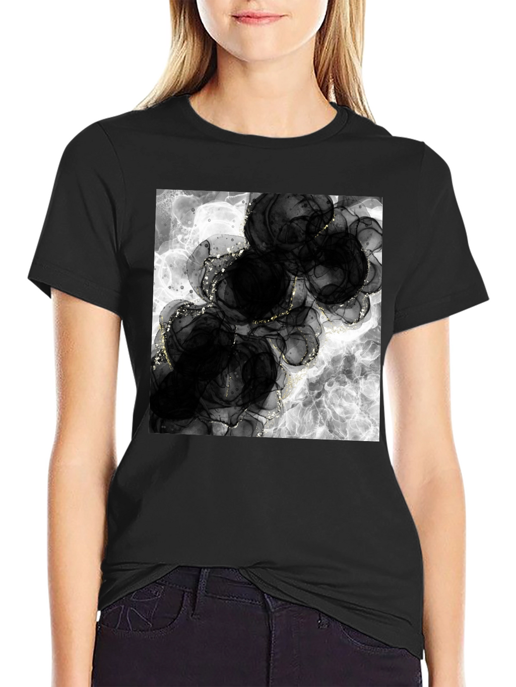Abstract Black Floral T-Shirt