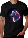 Cosmic Wolf Graphic Tee - Black Cotton Blend