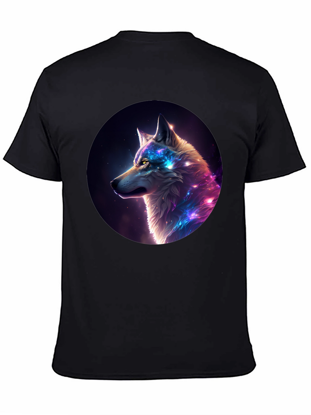 Cosmic Wolf Graphic Tee - Black Cotton Blend