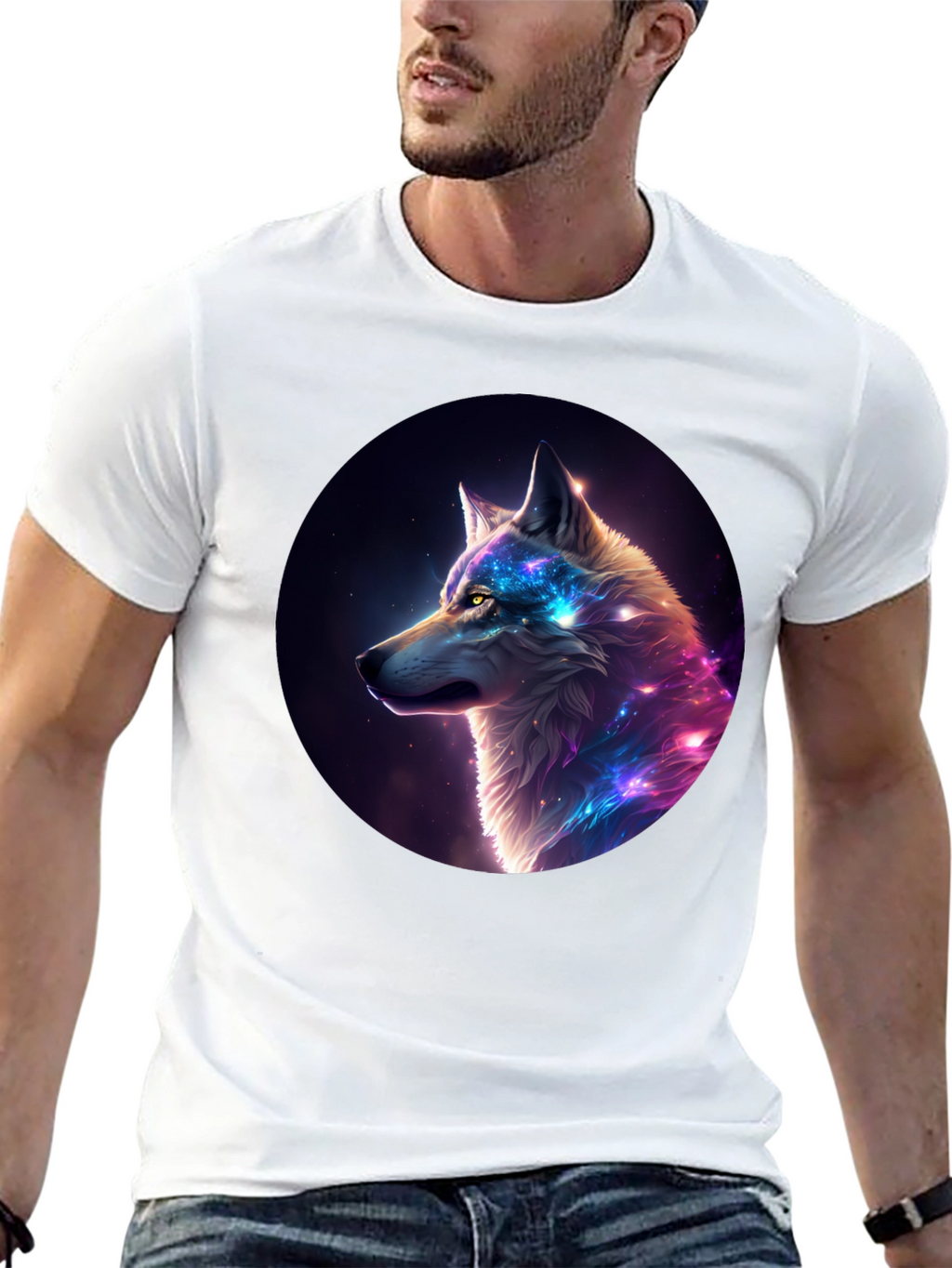 Cosmic Wolf Graphic Tee - Black Cotton Blend