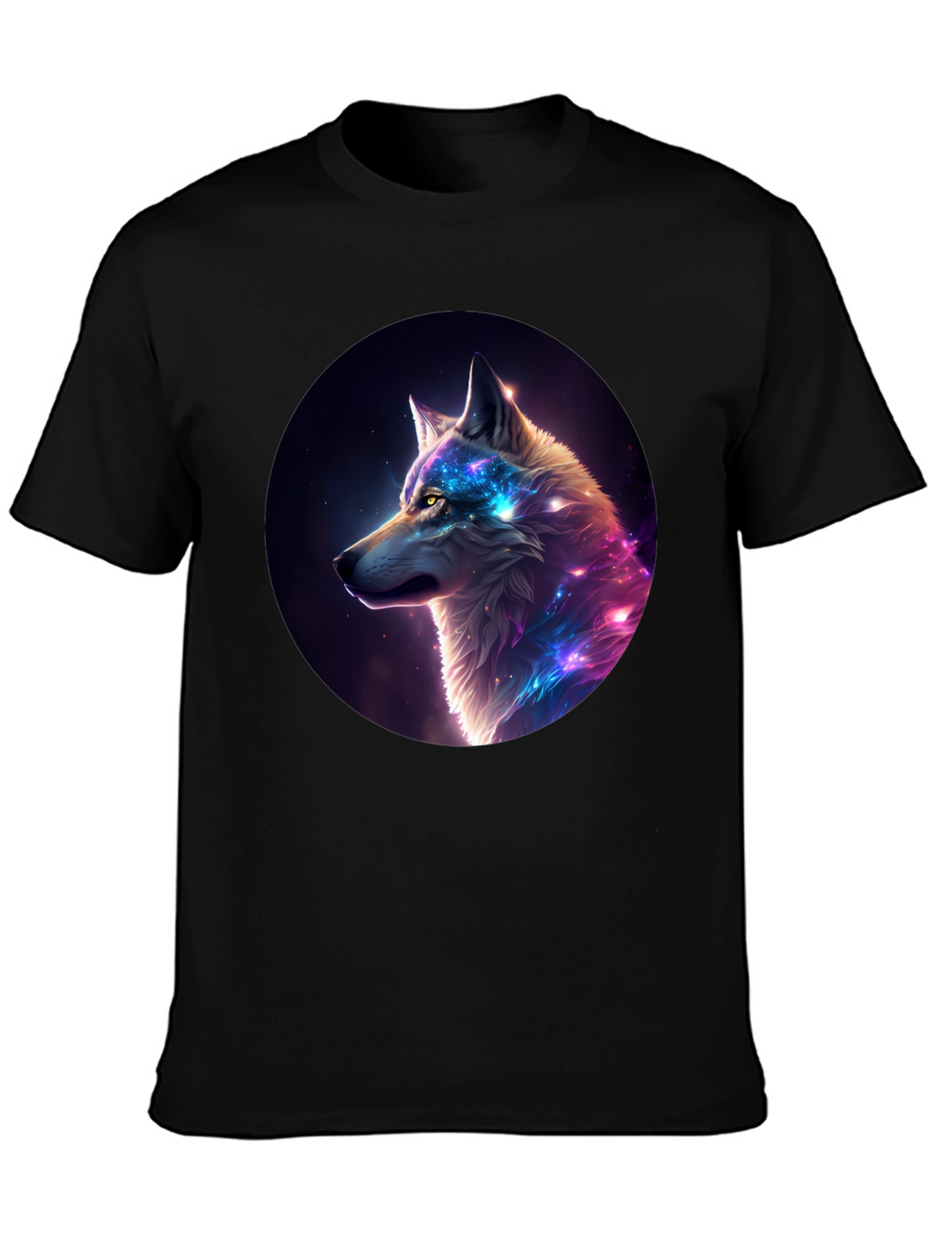 Cosmic Wolf Graphic Tee - Black Cotton Blend