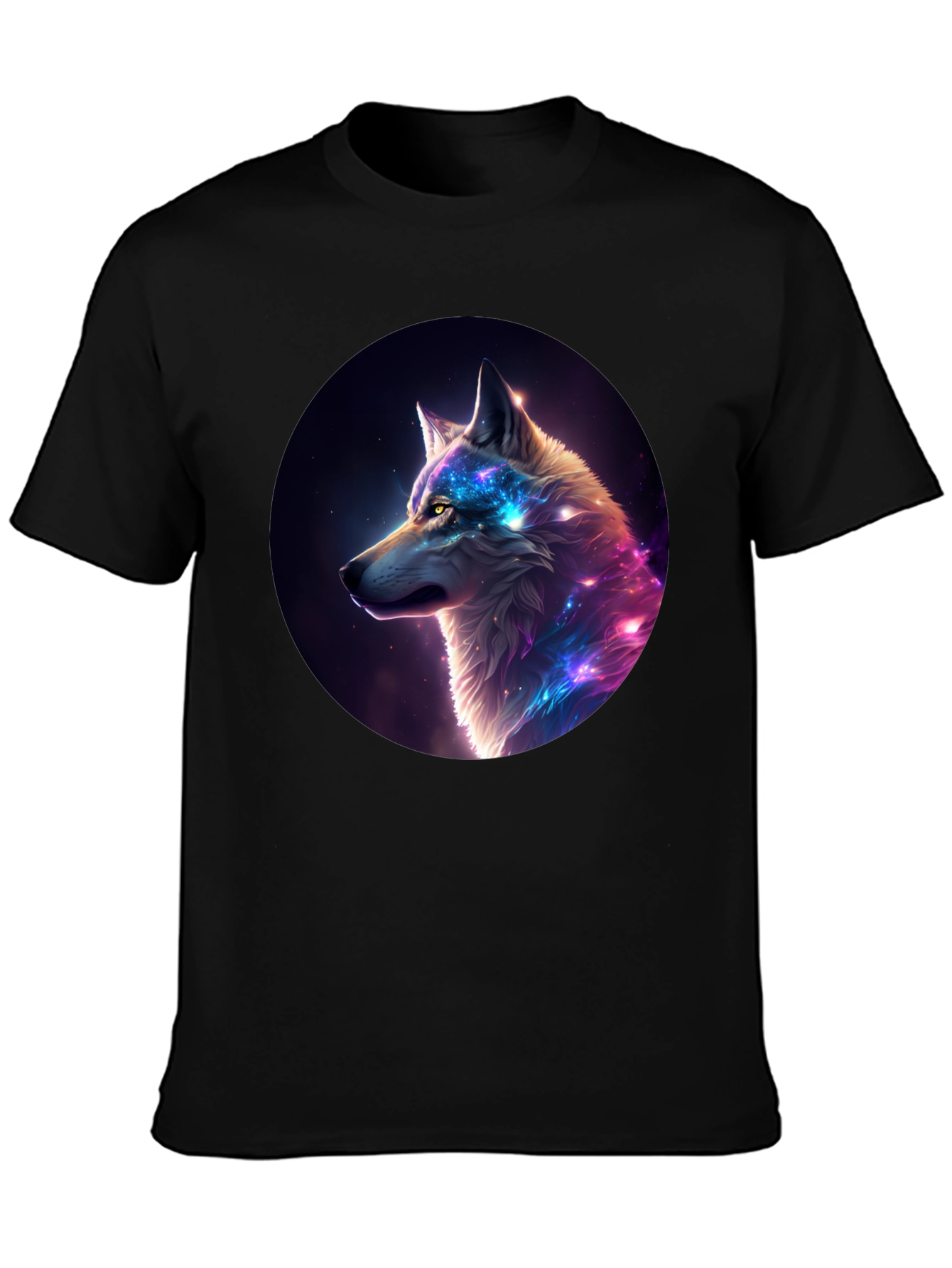 Cosmic Wolf Graphic Tee - Black Cotton Blend