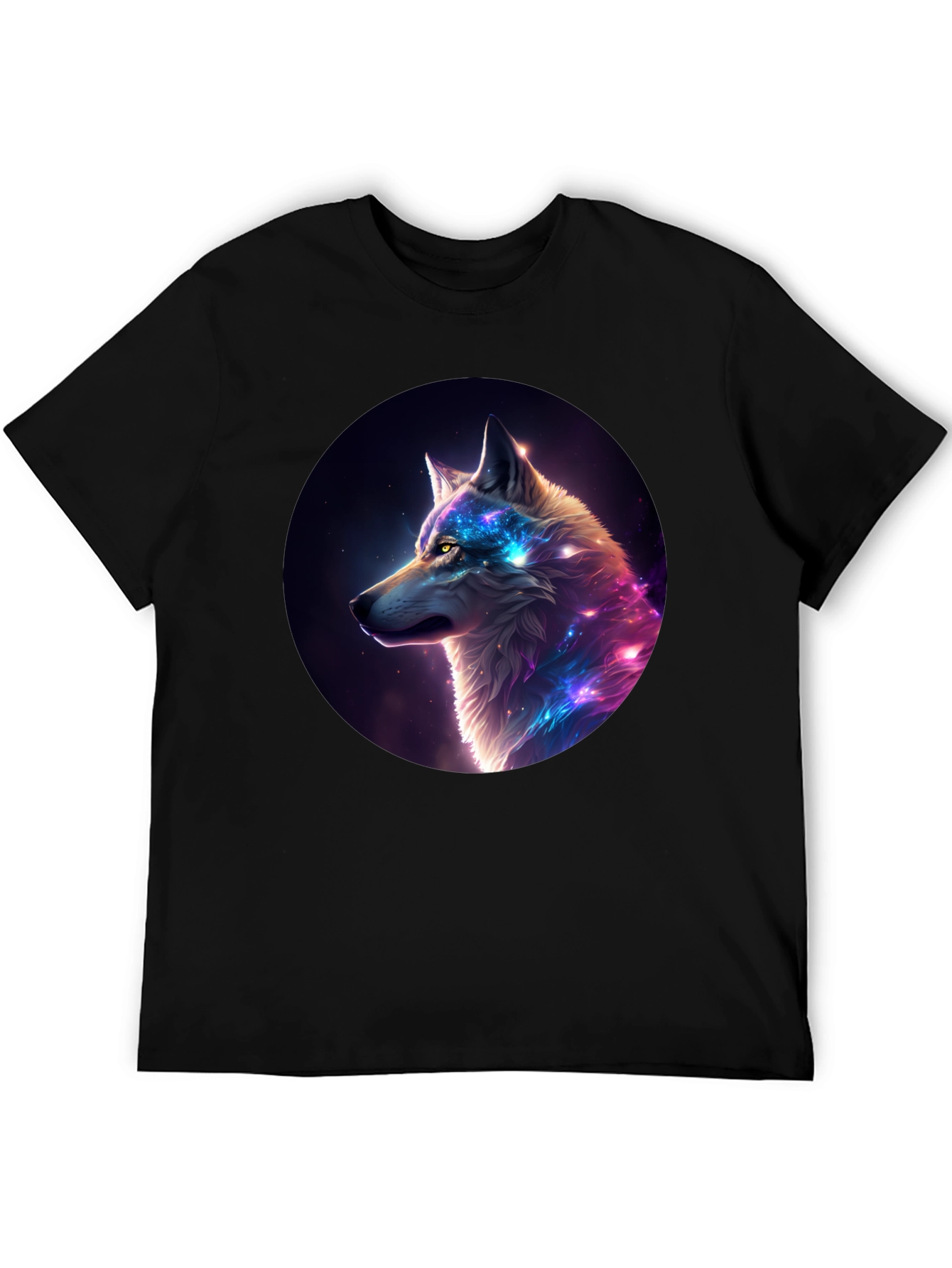 Cosmic Wolf Graphic Tee - Black Cotton Blend
