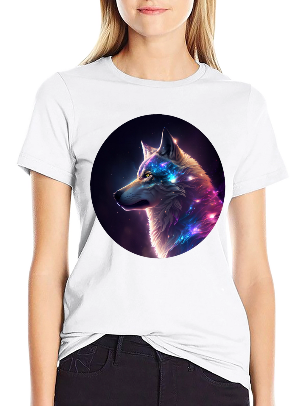 Cosmic Wolf Graphic Tee - Black Cotton Blend