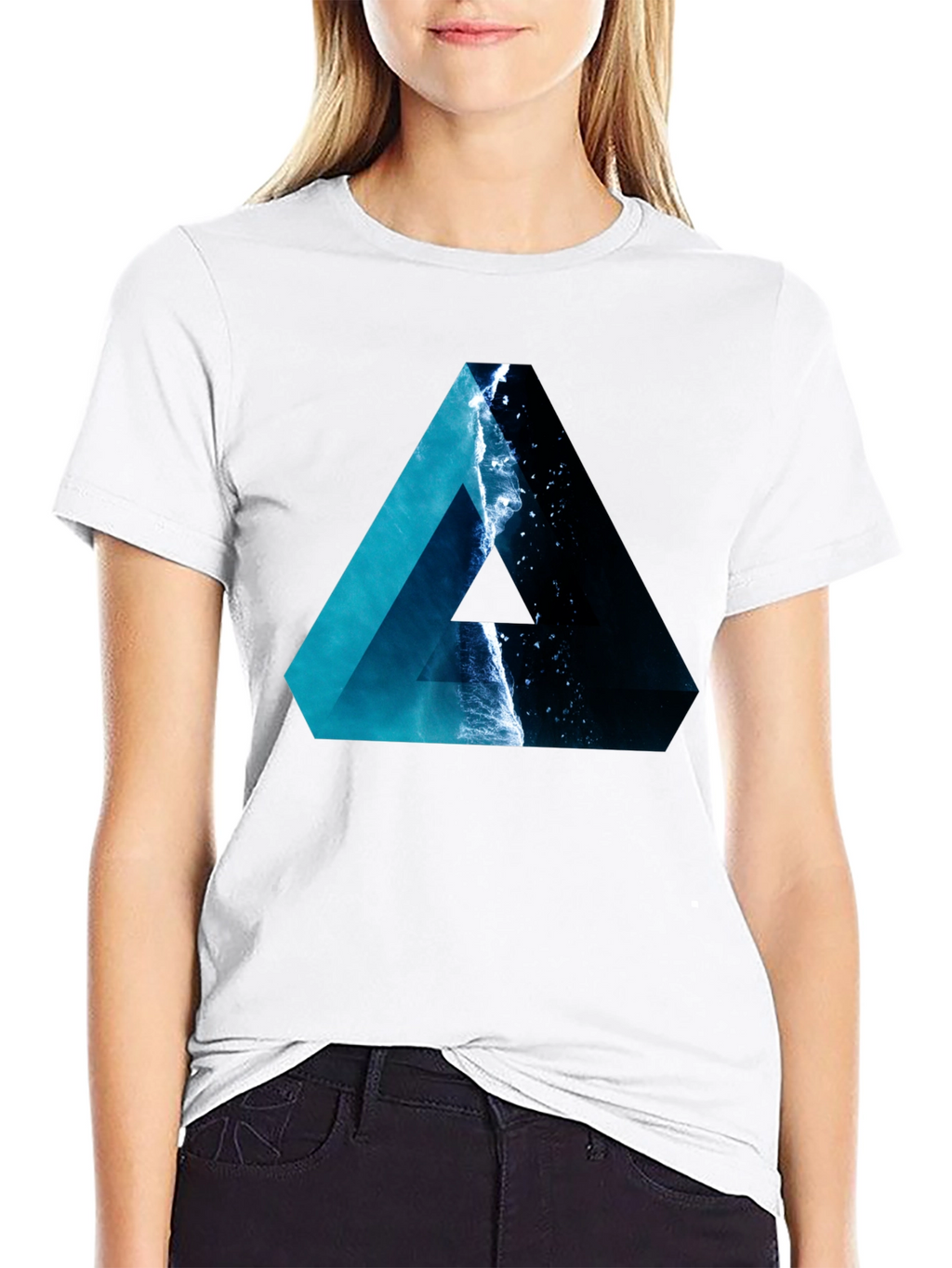 Ocean Wave Triangle Graphic Black T-Shirt