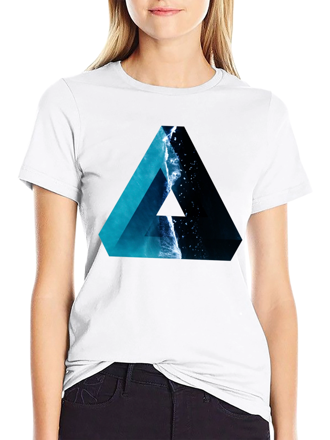 Ocean Wave Triangle Graphic Black T-Shirt