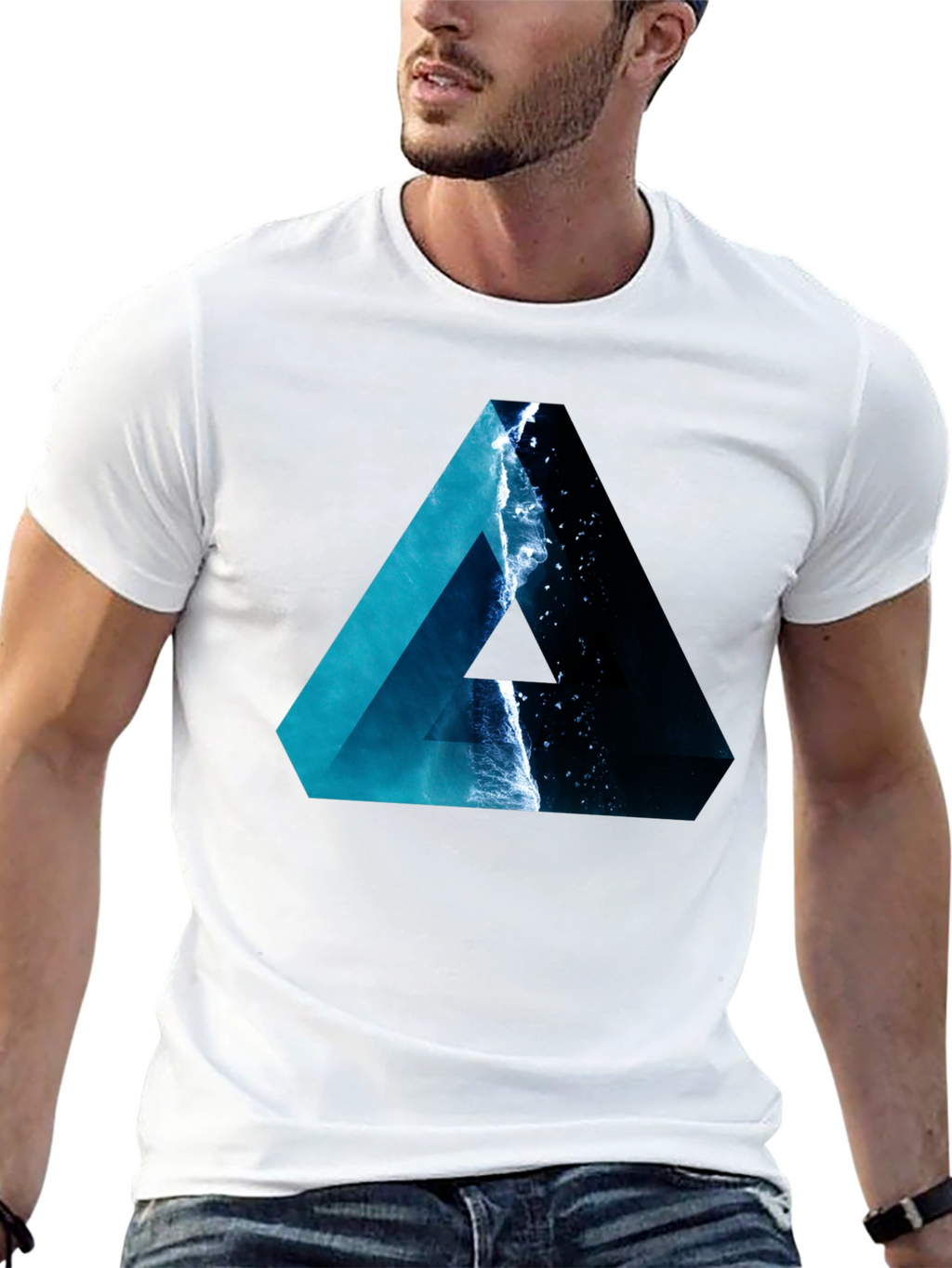 Ocean Wave Triangle Graphic Black T-Shirt
