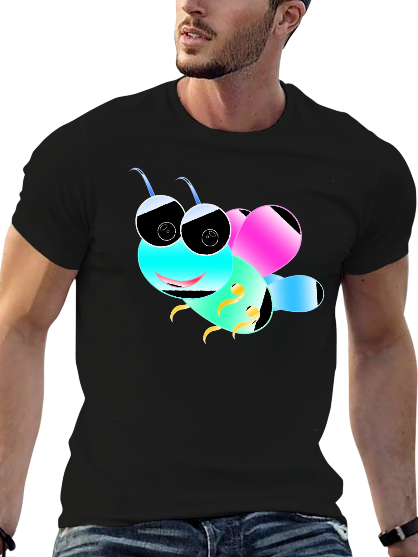 Cartoon Bee Black T-Shirt