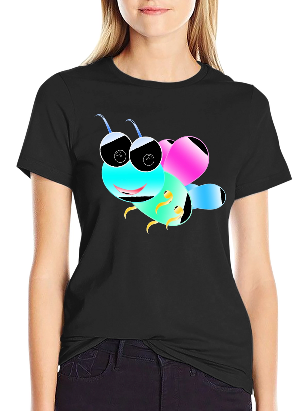 Cartoon Bee Black T-Shirt