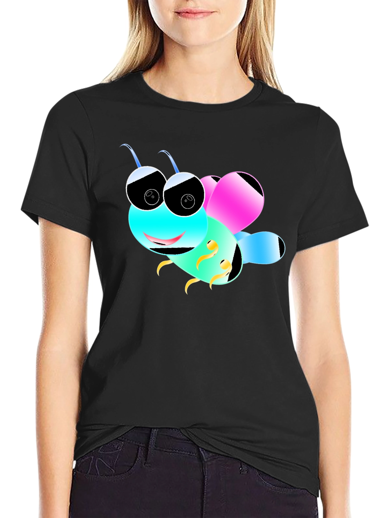 Cartoon Bee Black T-Shirt