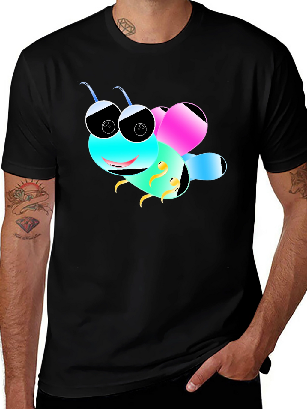 Cartoon Bee Black T-Shirt