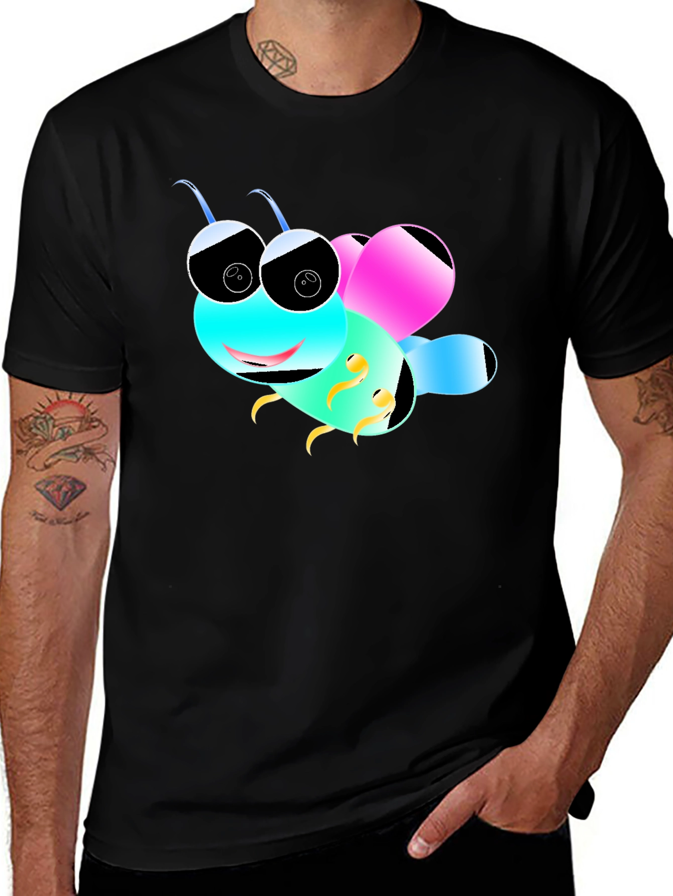 Cartoon Bee Black T-Shirt
