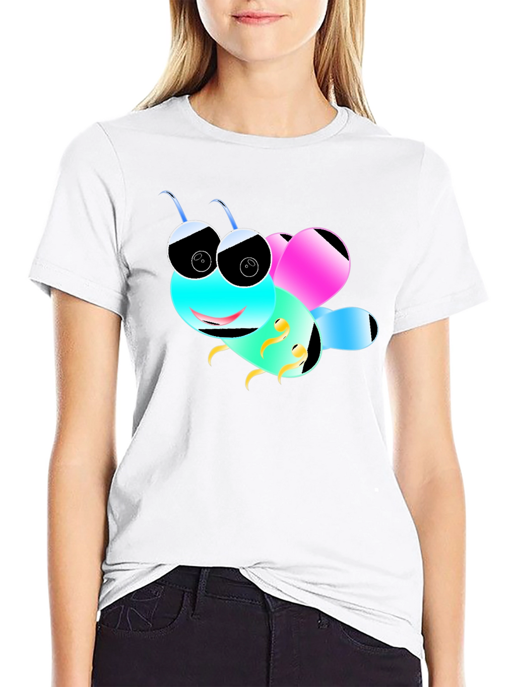 Cartoon Bee Black T-Shirt