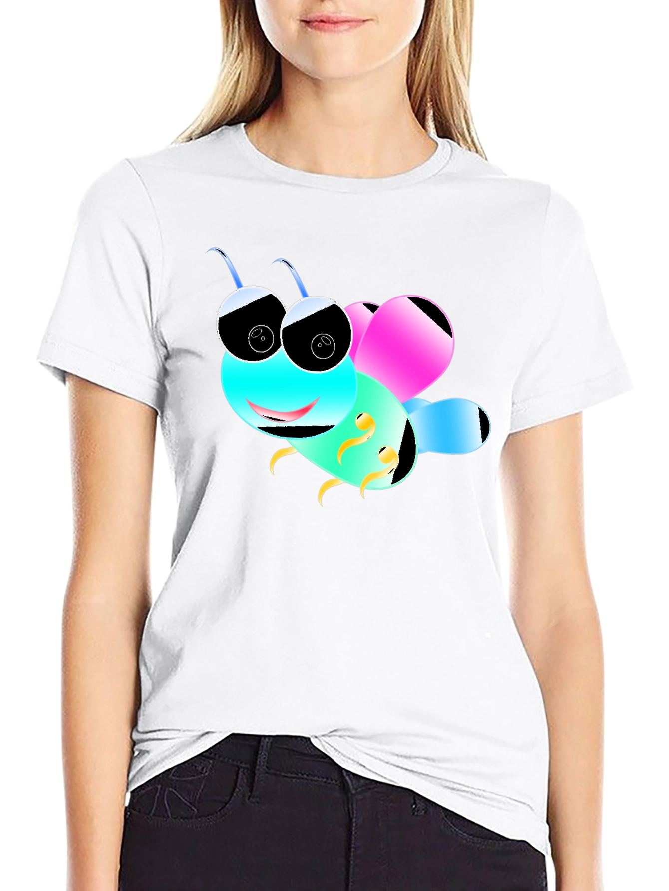 Cartoon Bee Black T-Shirt
