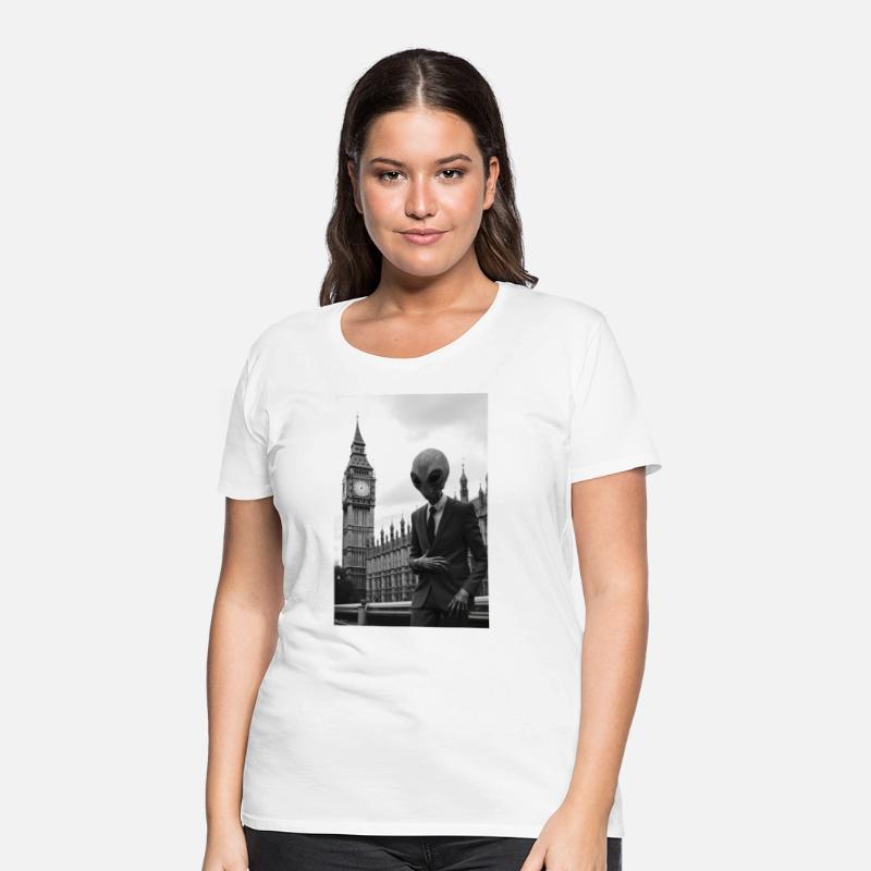 Alien in Suit at London's Parliament - B&W Photo