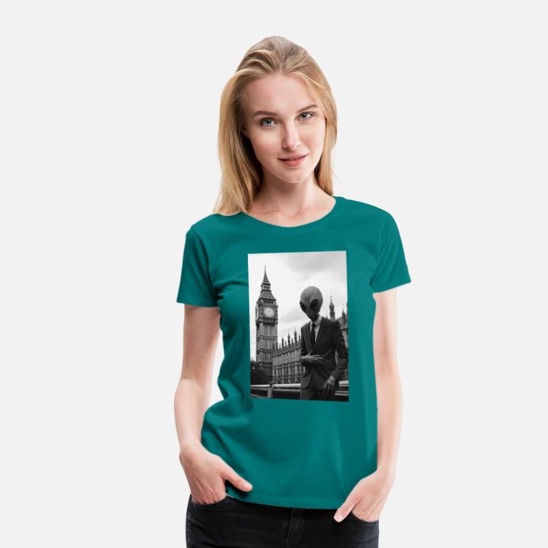 Alien in Suit at London's Parliament - B&W Photo