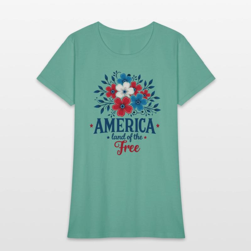 America Land of the Free – Red White & Blue Floral