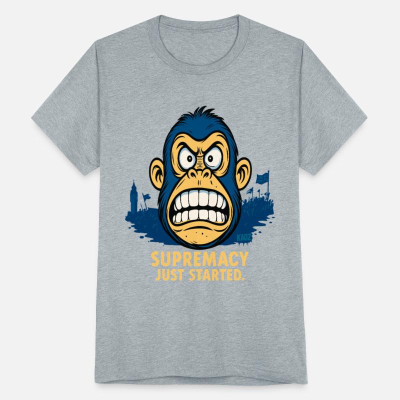 Angry ape cartoon with bold supremacy quote