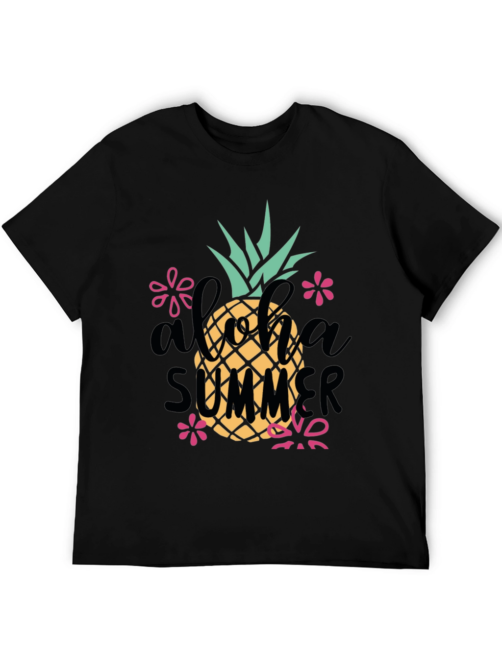 Aloha Summer Pineapple Graphic Tee - Black
