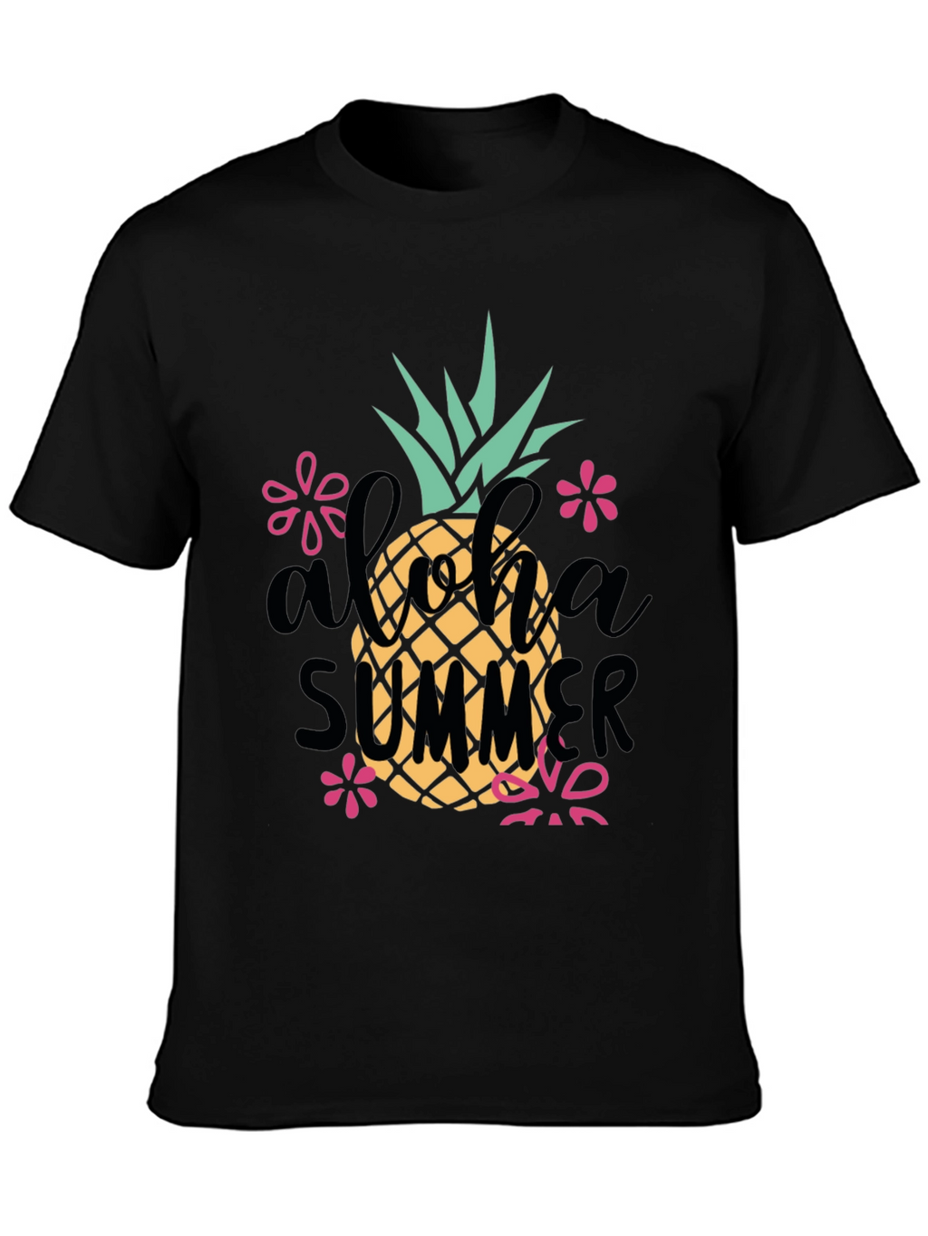 Aloha Summer Pineapple Graphic Tee - Black