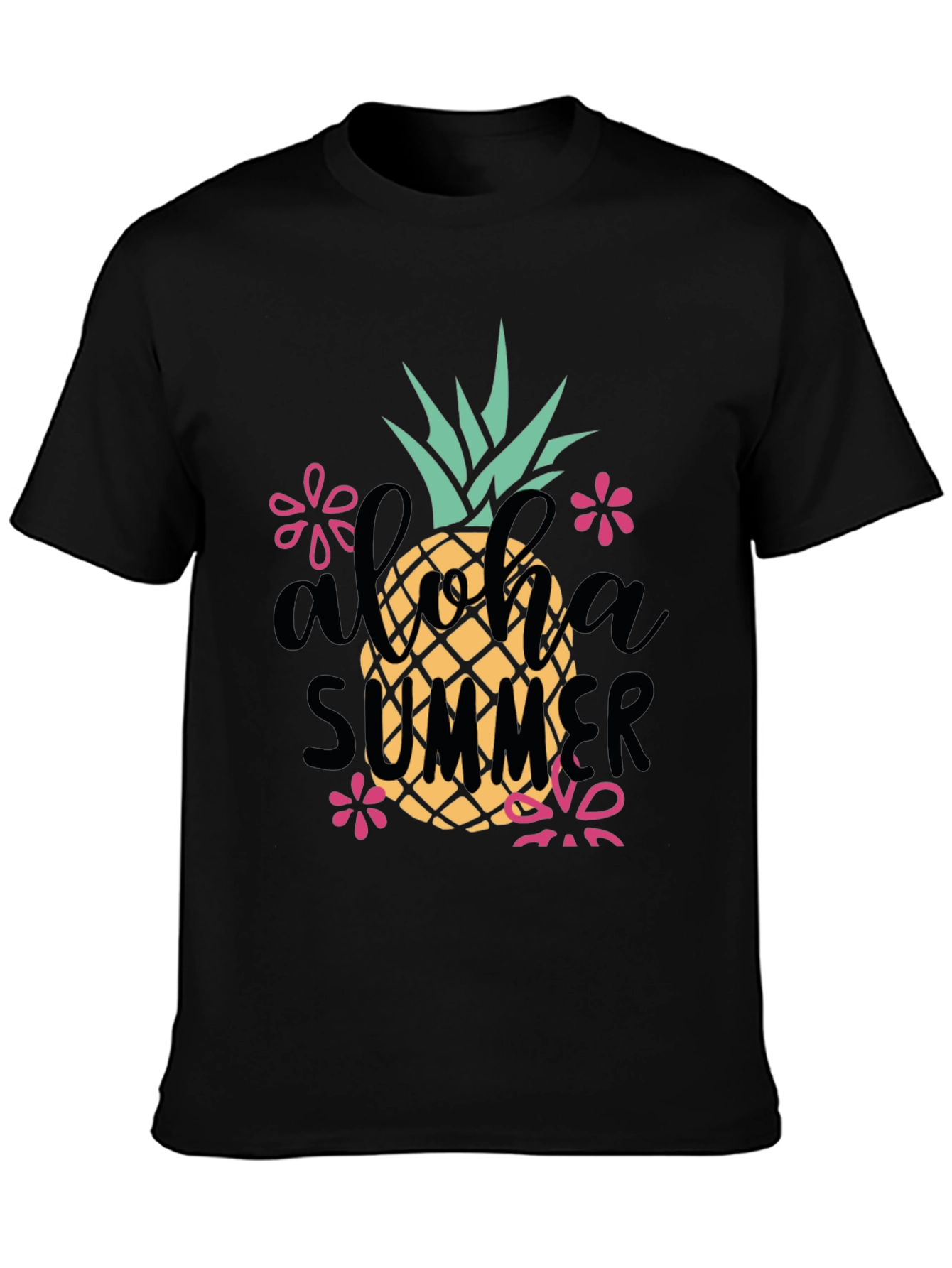 Aloha Summer Pineapple Graphic Tee - Black