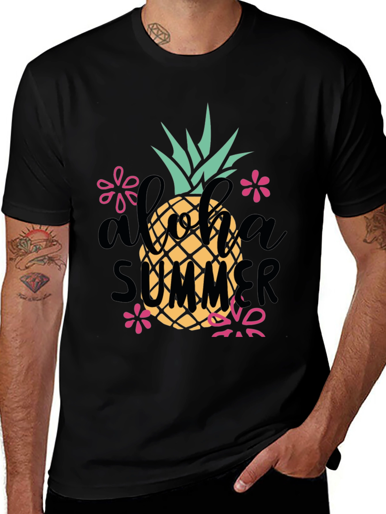 Aloha Summer Pineapple Graphic Tee - Black