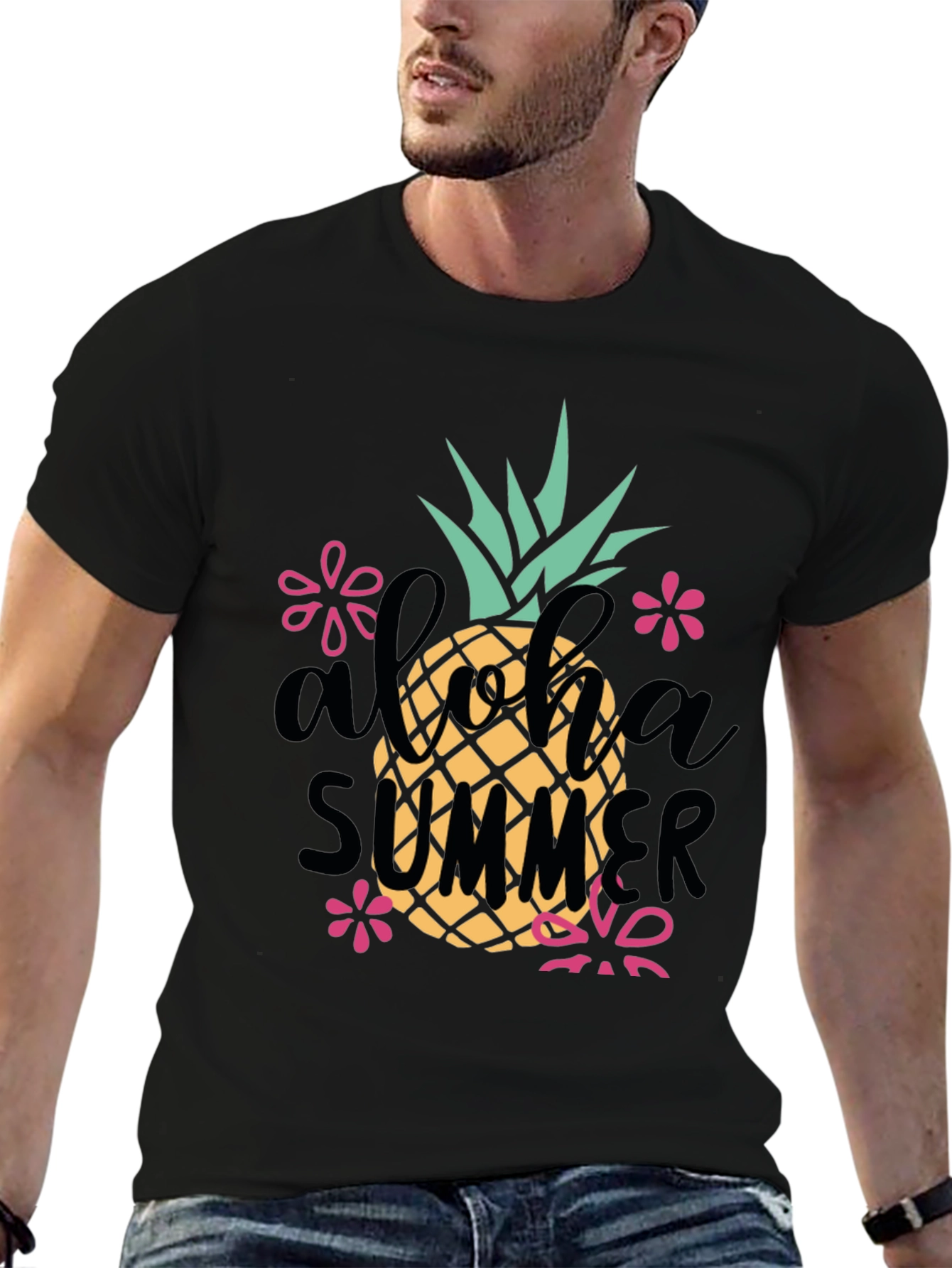 Aloha Summer Pineapple Graphic Tee - Black