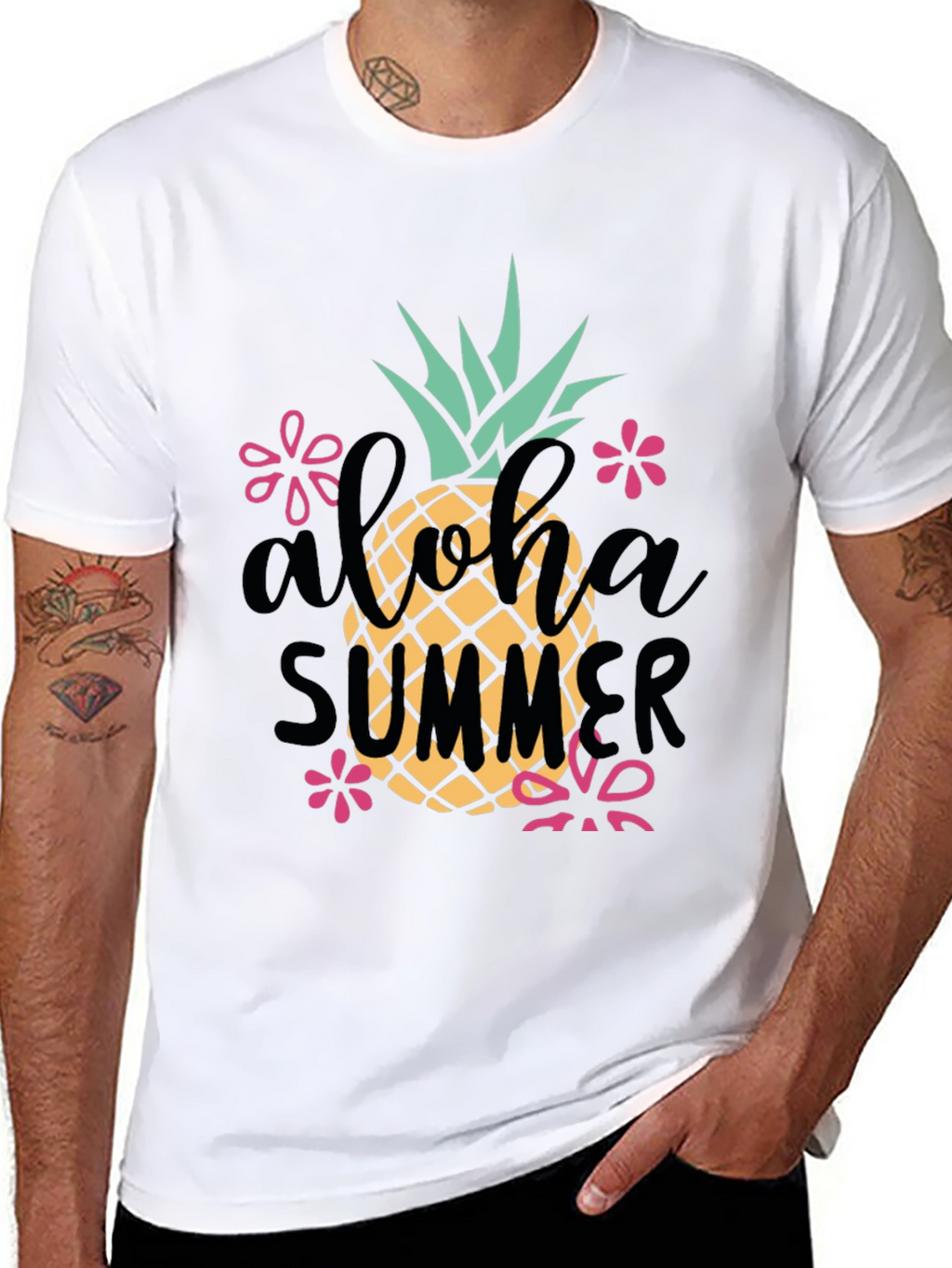Aloha Summer Pineapple Graphic Tee - Black