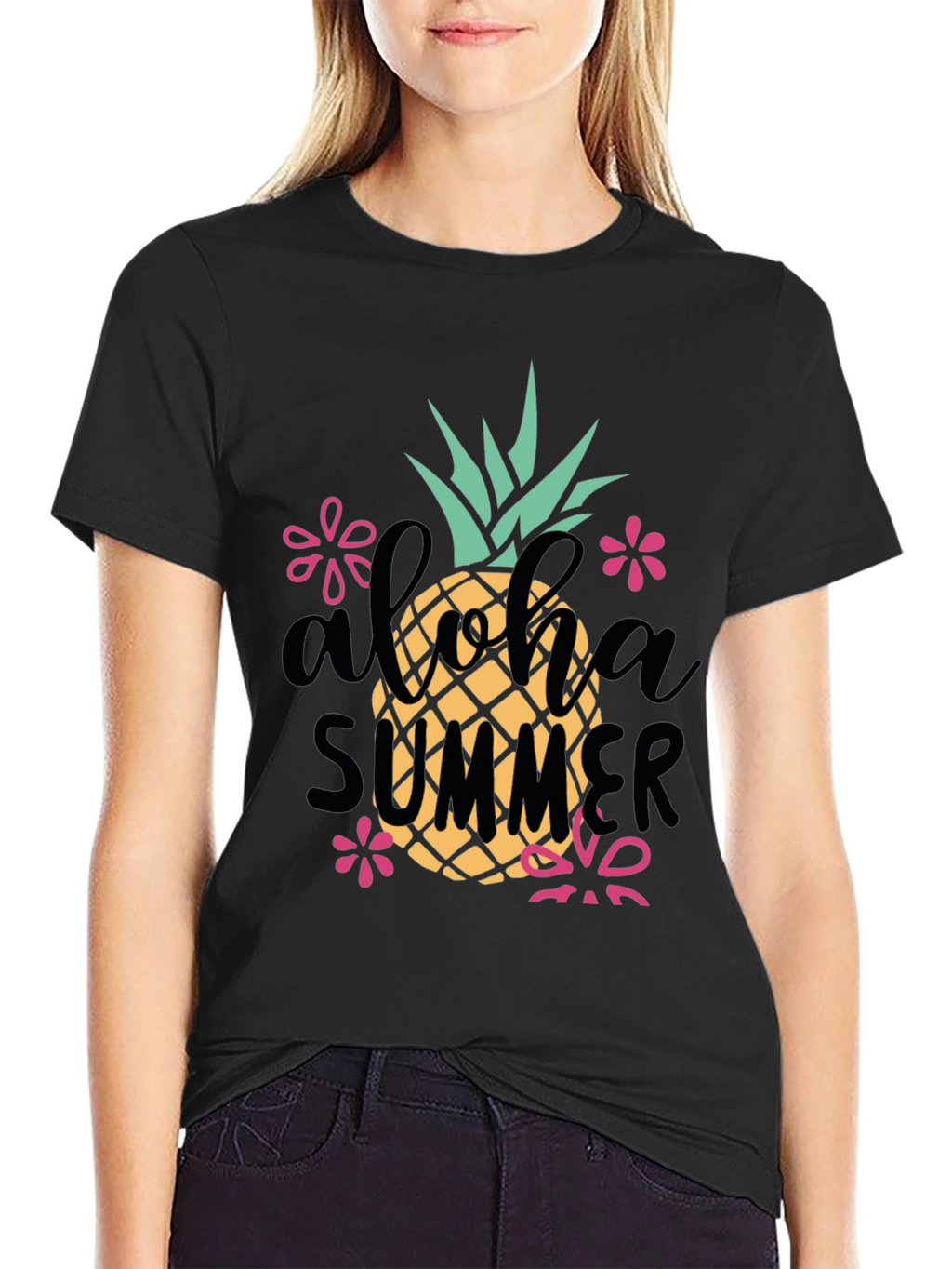 Aloha Summer Pineapple Graphic Tee - Black