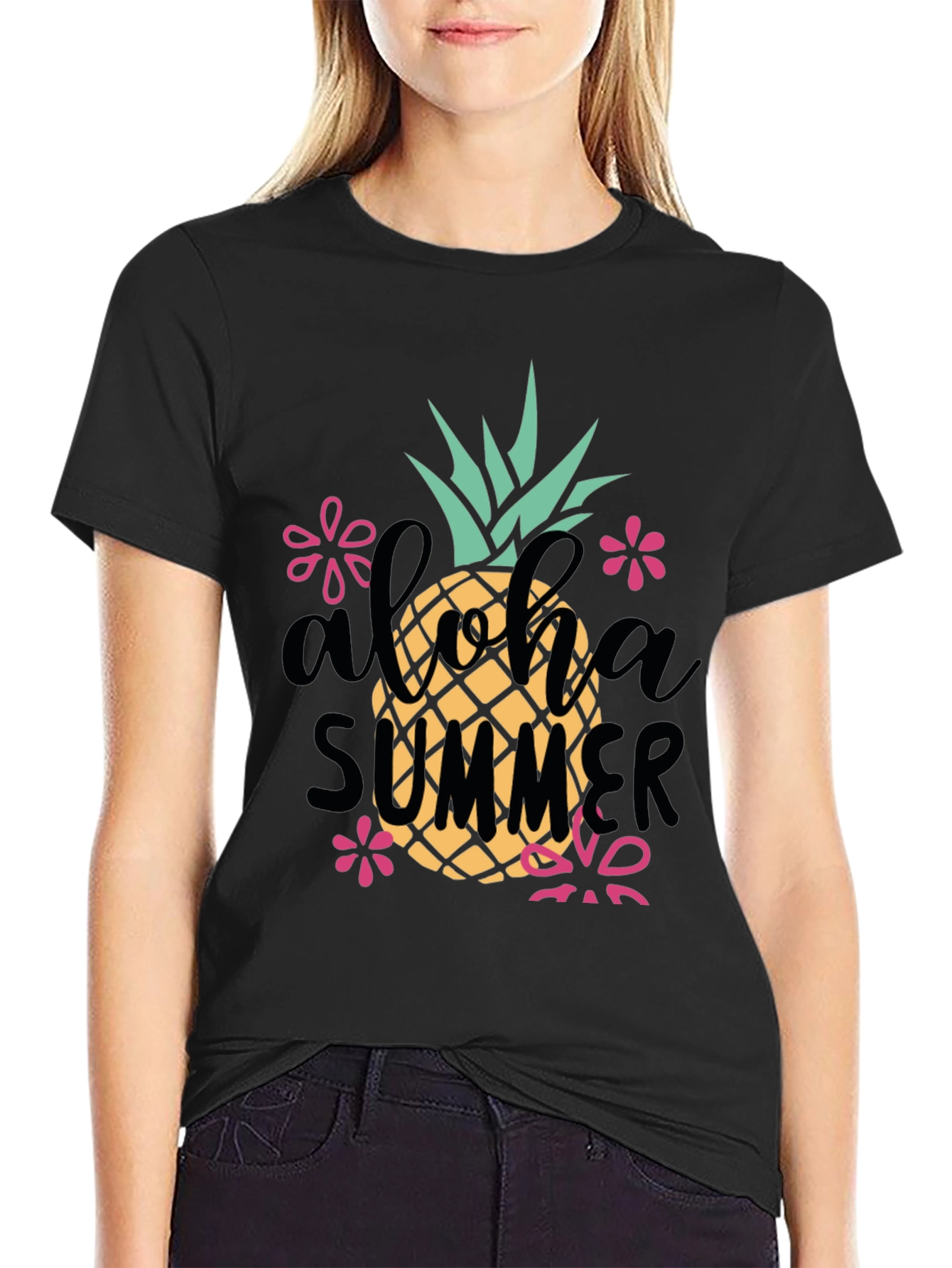 Aloha Summer Pineapple Graphic Tee - Black