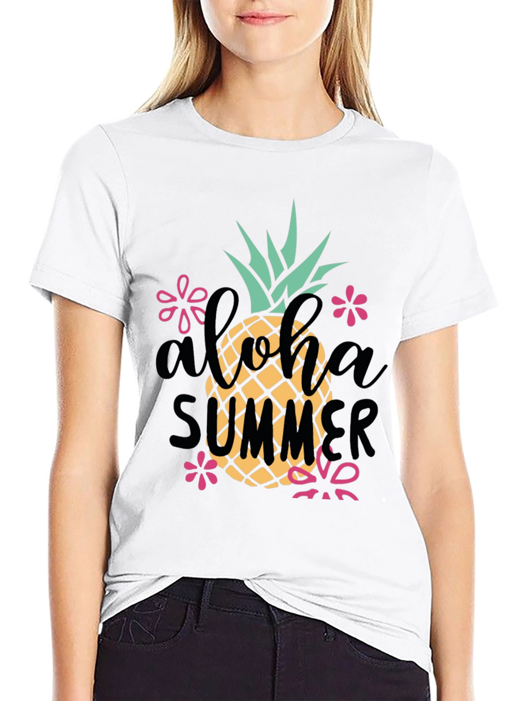 Aloha Summer Pineapple Graphic Tee - Black