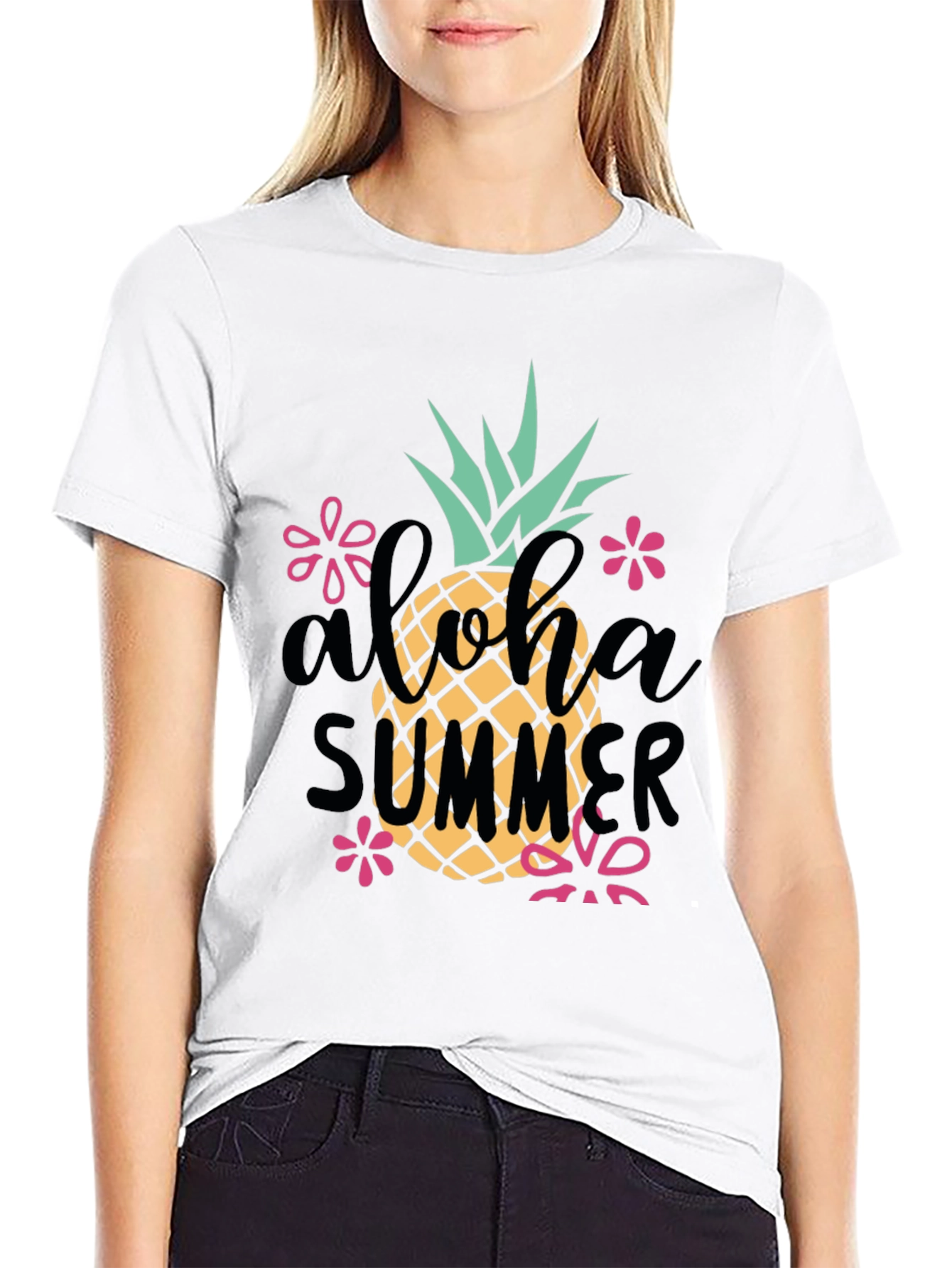 Aloha Summer Pineapple Graphic Tee - Black