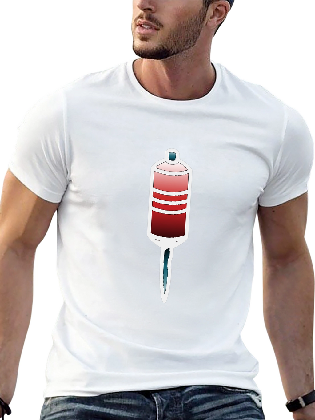 Unique Graphic Tee - Red and Blue Tube Design