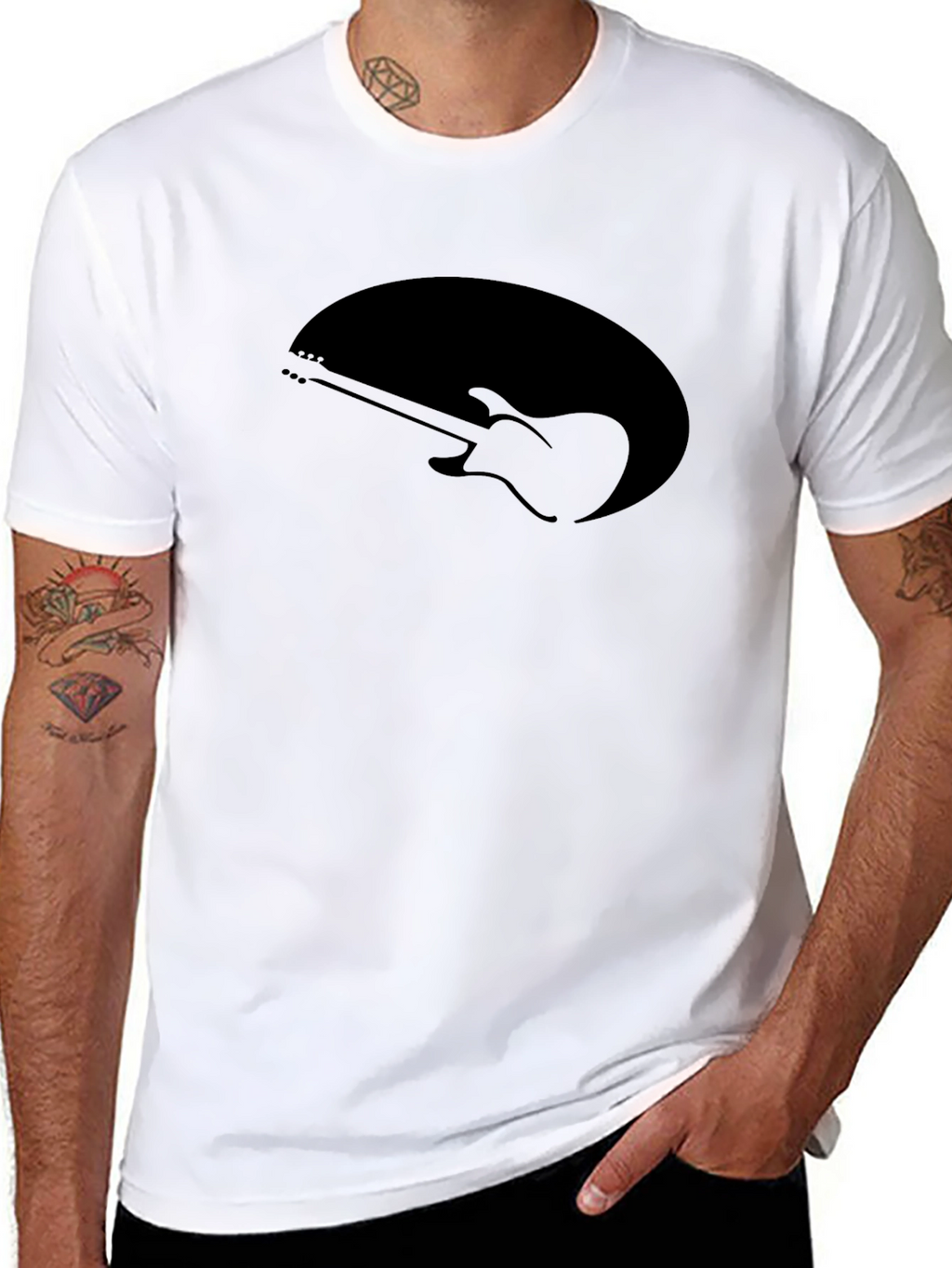 Guitar Silhouette Tee - Black Cotton Graphic T-Shirt