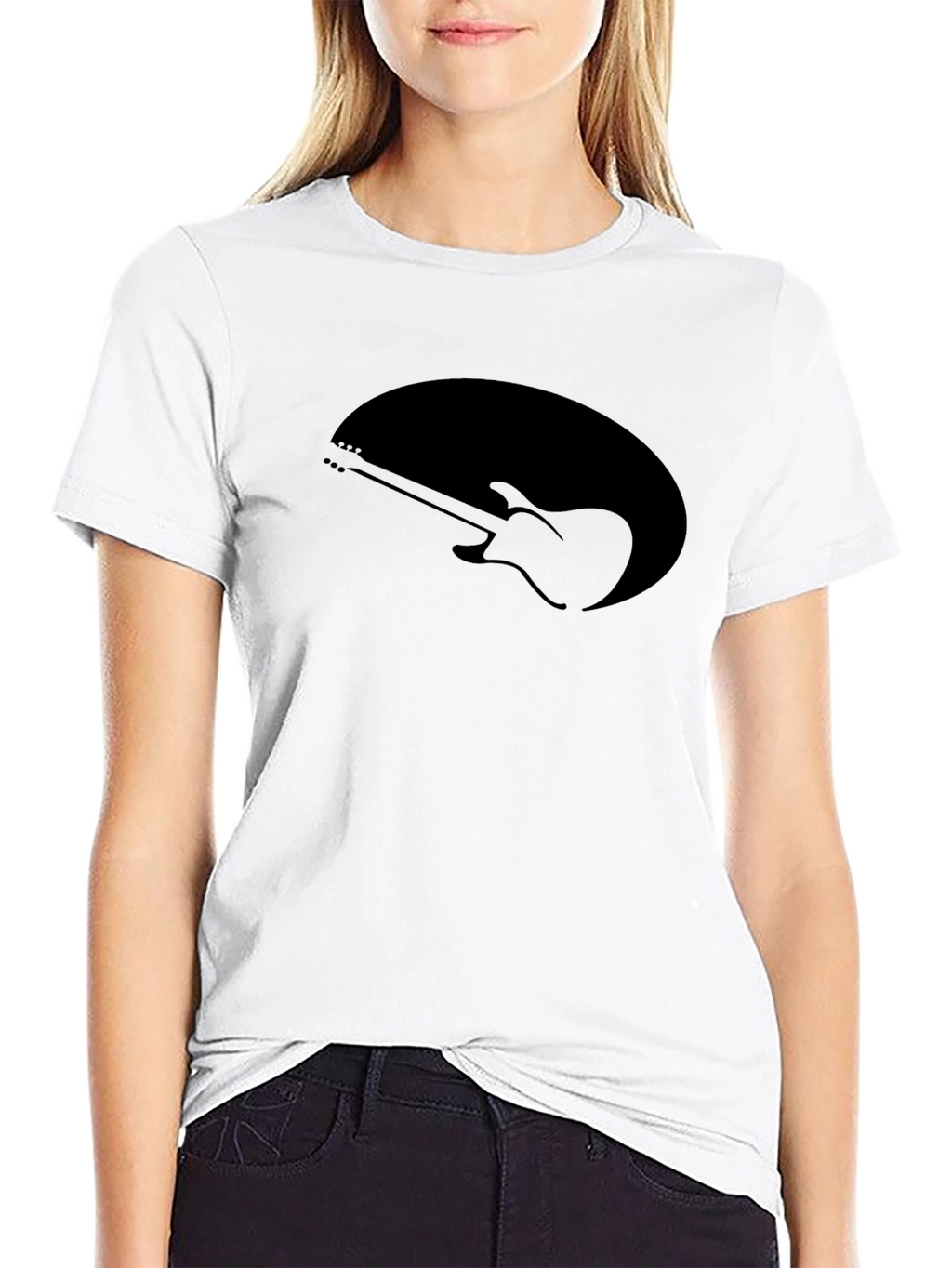 Guitar Silhouette Tee - Black Cotton Graphic T-Shirt