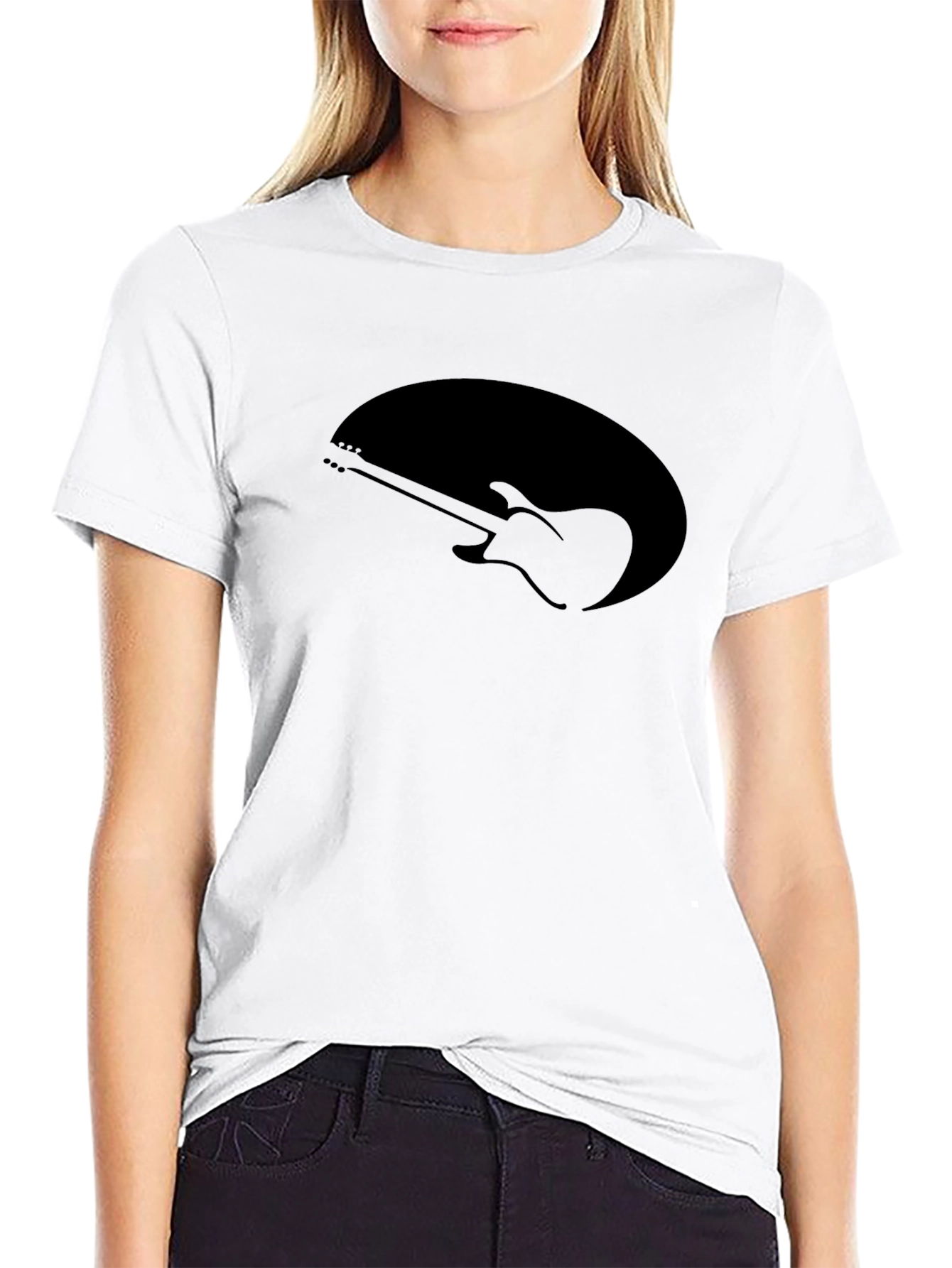Guitar Silhouette Tee - Black Cotton Graphic T-Shirt