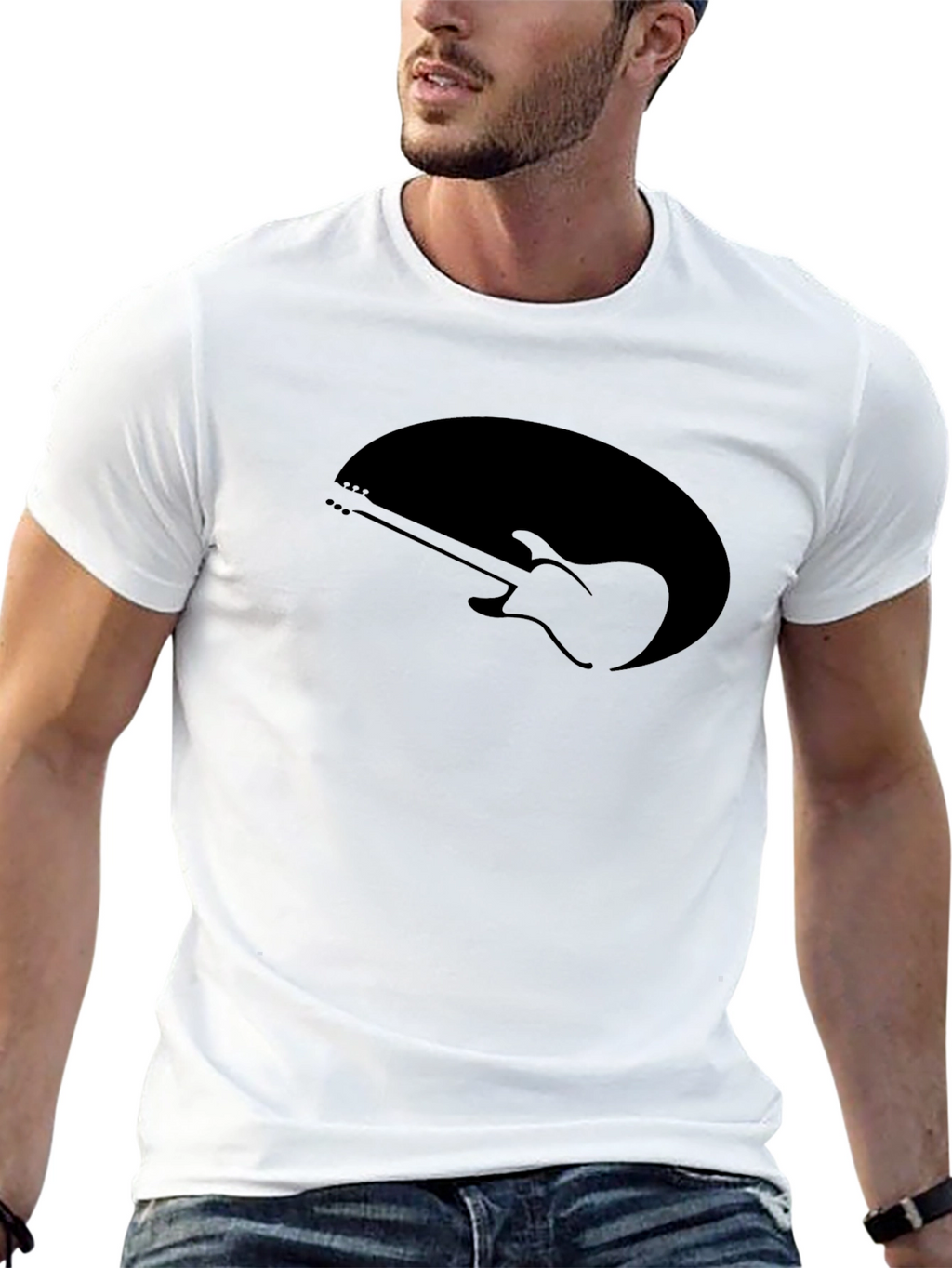 Guitar Silhouette Tee - Black Cotton Graphic T-Shirt