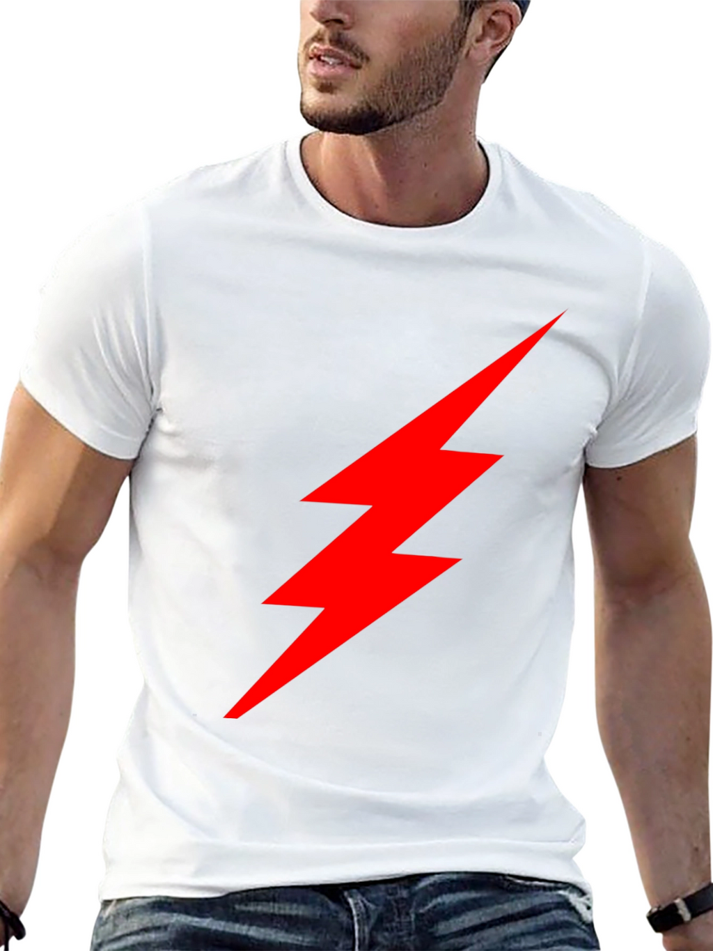 Black T-Shirt with Red Lightning Bolt Graphic