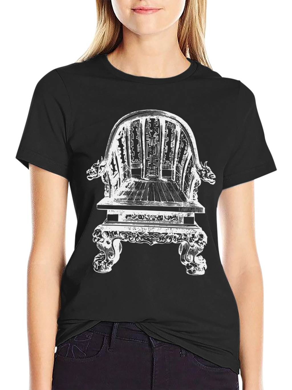 Ornate Chair Graphic Tee - Black Cotton T-Shirt